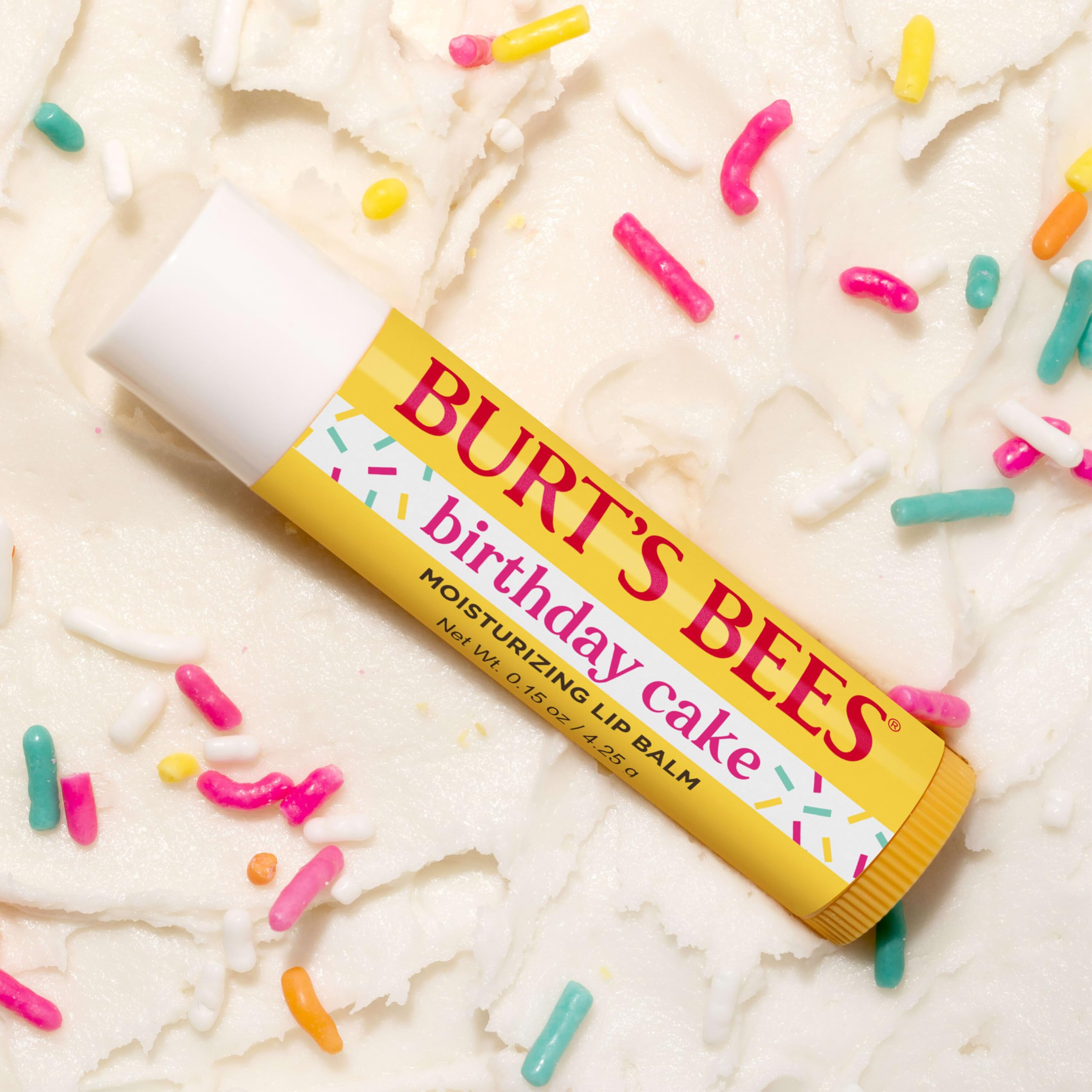Burt's Bees Birthday Cake Lip Balm, Tint-Free, Natural Origin Lip Care, 1 Tube, 0.15 oz.