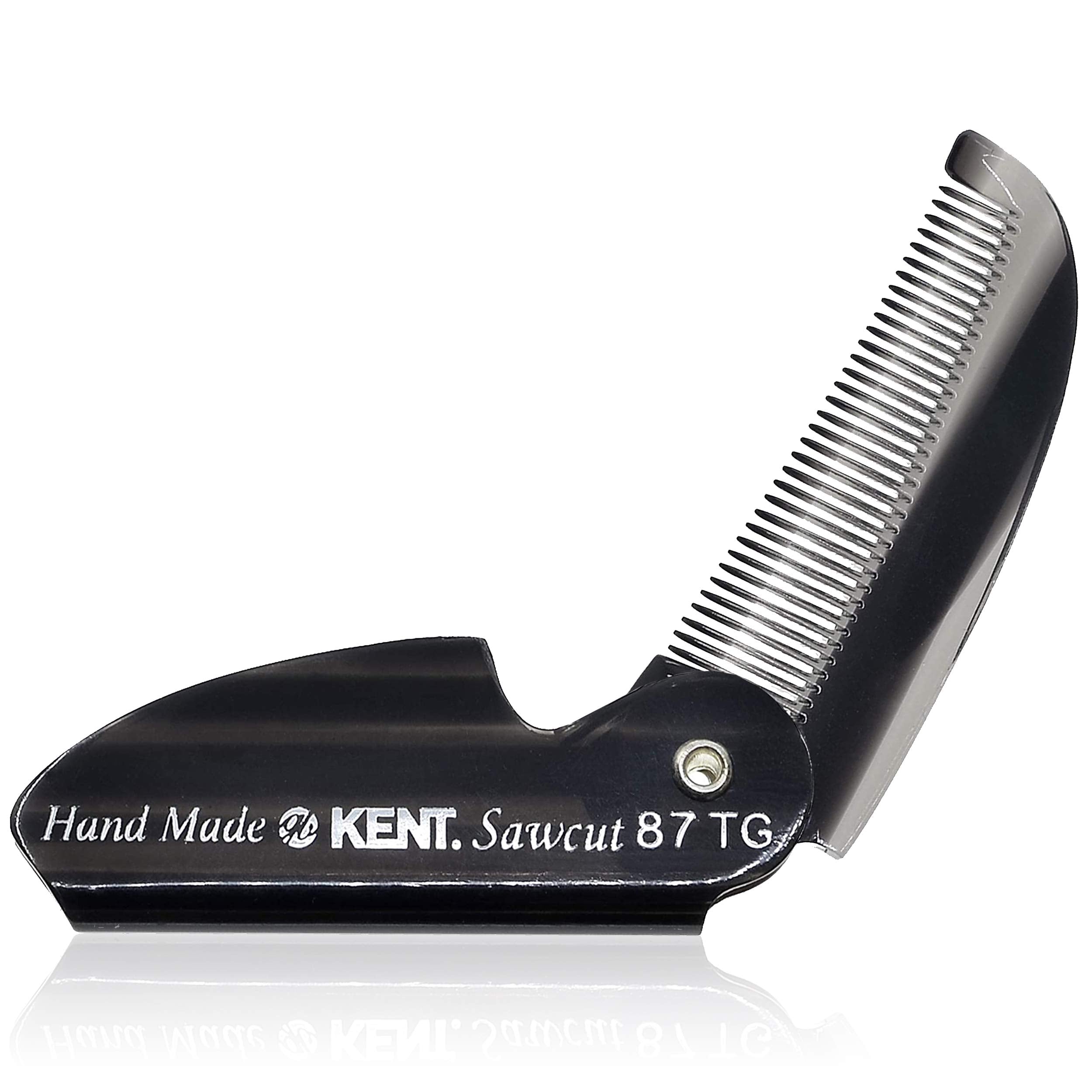 Kent 87T Black Graphite Handmade Folding Pocket Comb for Men, Fine Tooth Hair Comb Straightener for Everyday Grooming Styling Ha