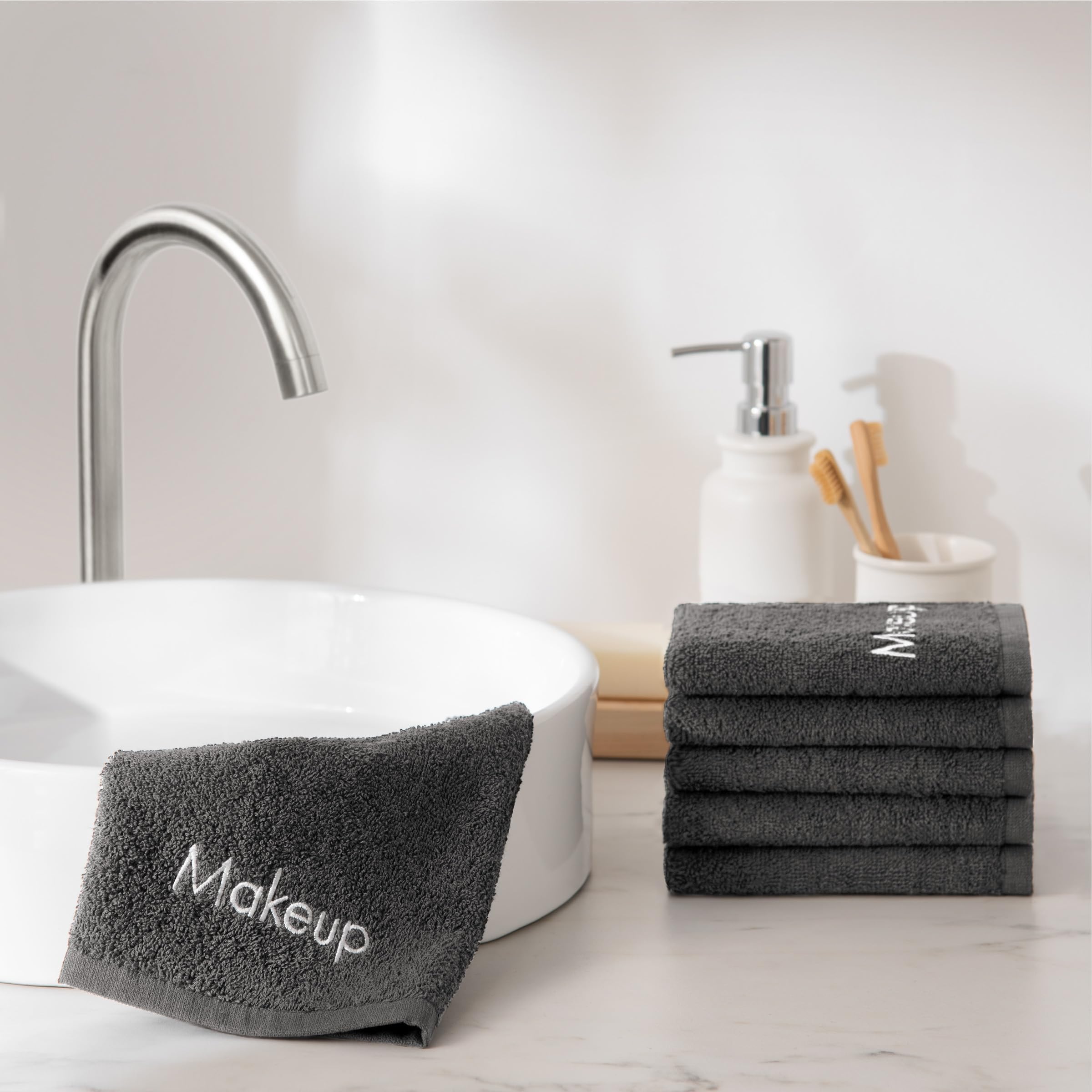 Arkwright Makeup Towels - Pack Of 6 - Soft & Gentle Cotton Small Fingertip Powder Room Washcloth, Decorative Bathroom Essentials