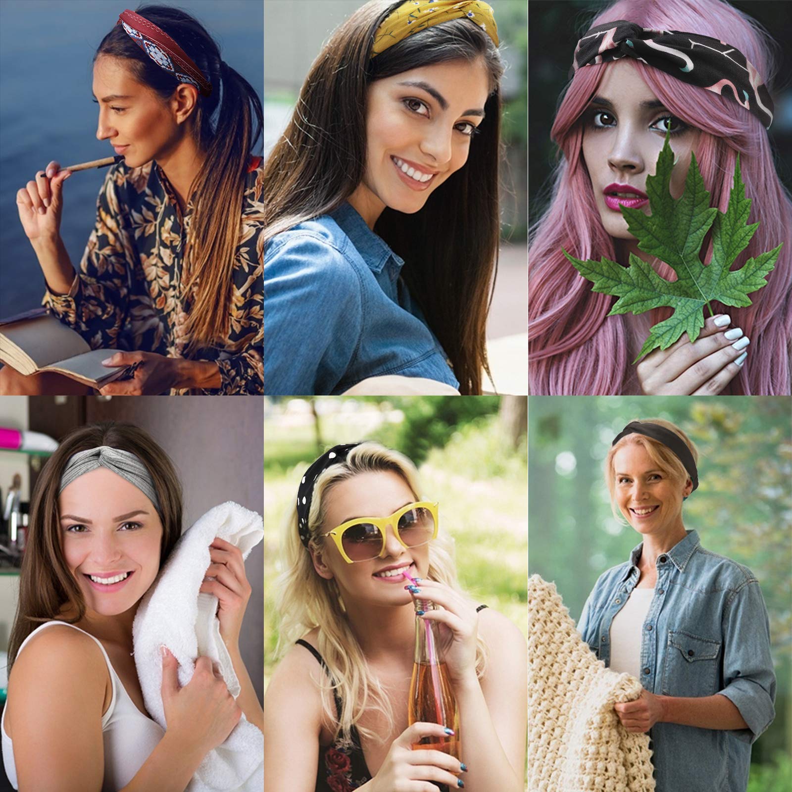 Dreshow 16 Pack Turban Headbands For Women Elastic Back Twisted Hair Bands Face Vintage Cross Head Wrap Hair Accessories