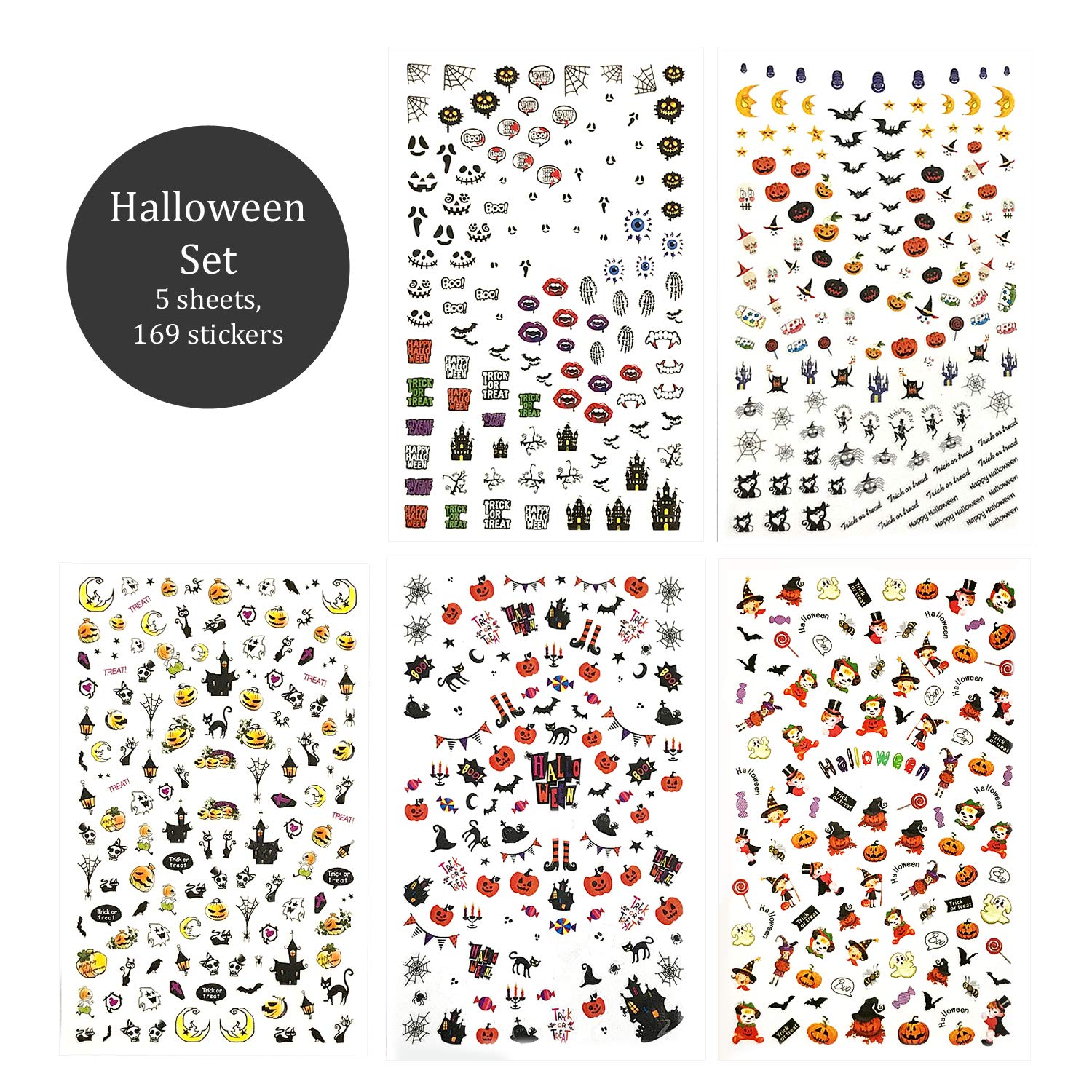 Winstonia 650+ Pieces Halloween Nail Stickers Decals Bundle Set, Easy Manicure Decorations Fall Creepy Pumpkin Black Cats Witch