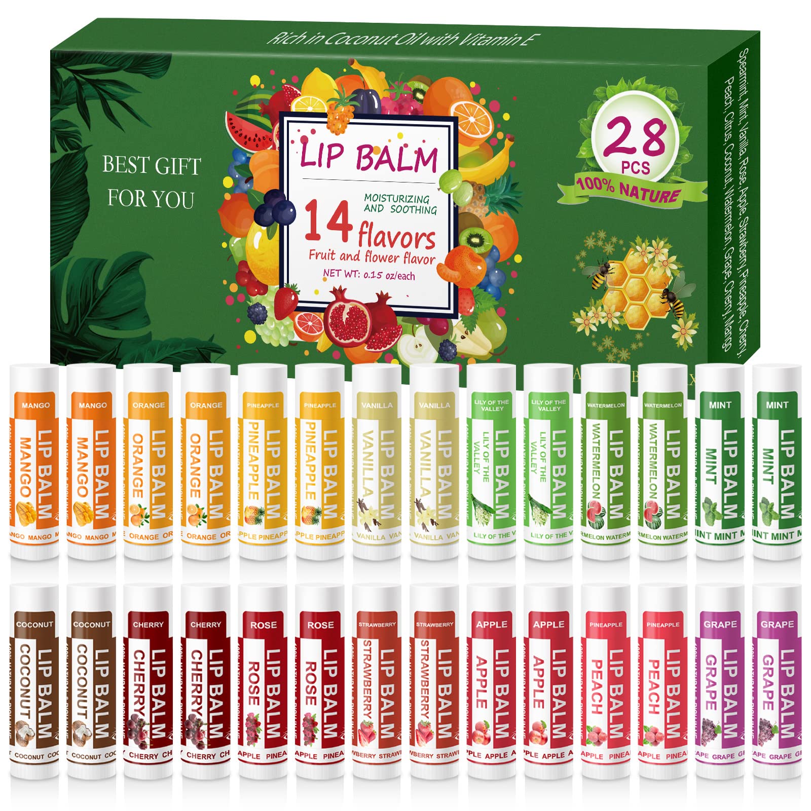 Yopela 28 Pack Natural Lip Balm Bulk With Vitamin E And Coconut Oil - Moisturizing, Soothing, And Repairing Dry And Chapped Lips