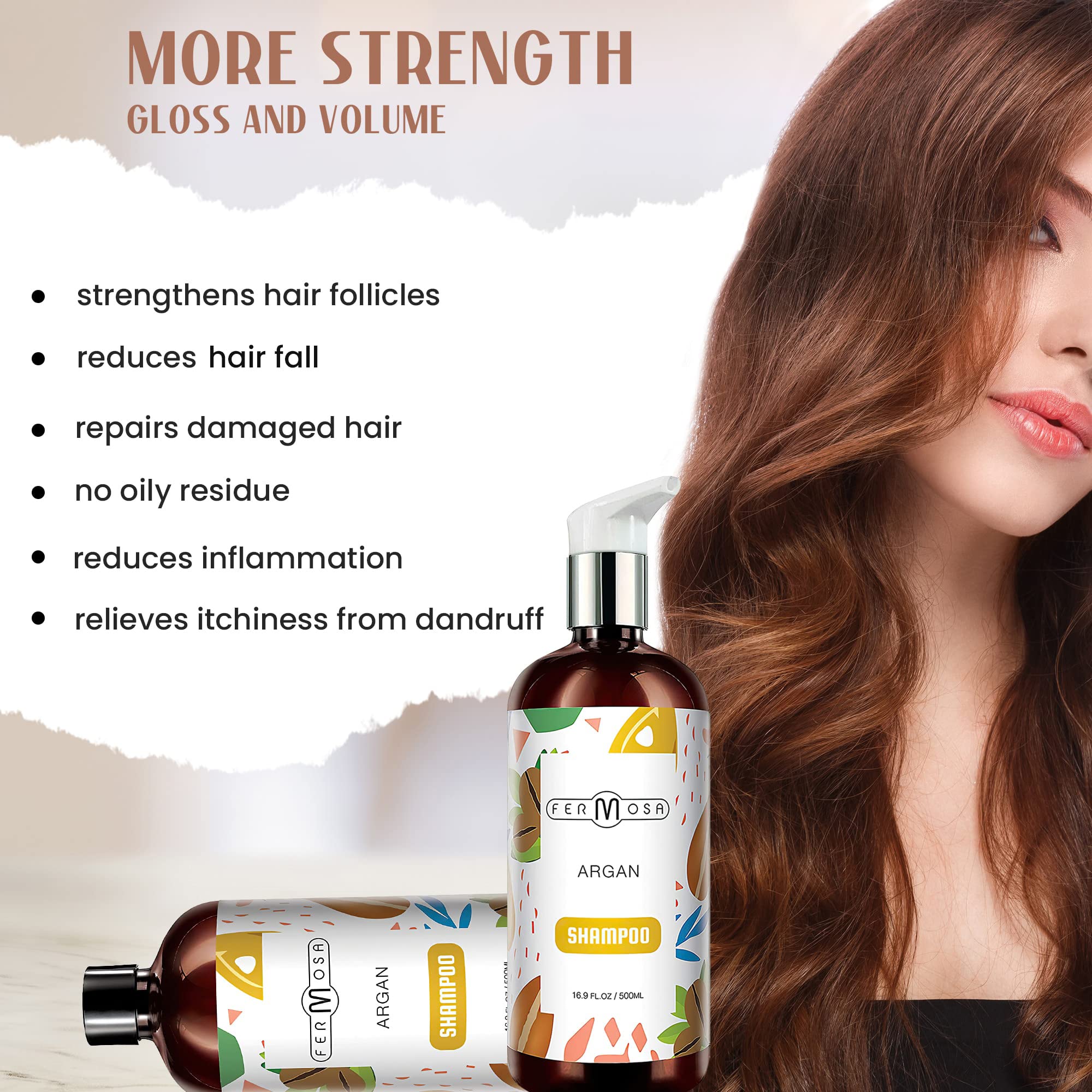 Fermosa Argan Oil Shampoo and Conditioner Bundle - Moisturizing & Hydrating Moroccan Argan Oil, Sulfate Free, Scalp Treatment, A