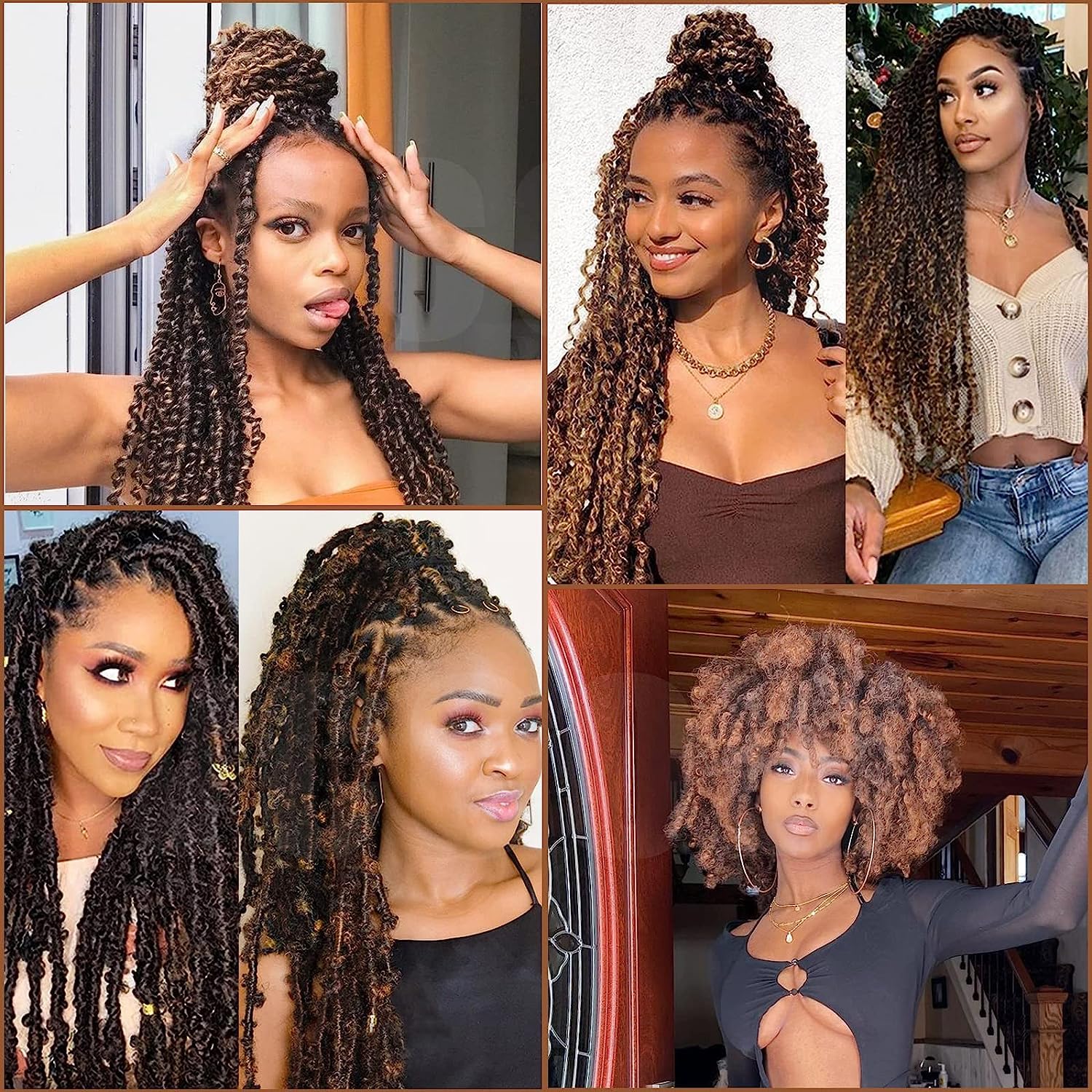 8 Packs Springy Afro Twist Hair 16 Inch 1B/30 Pre-Separated Kinky Marley Twist Braiding Hair Soft Crochet For Distressed Faux Lo