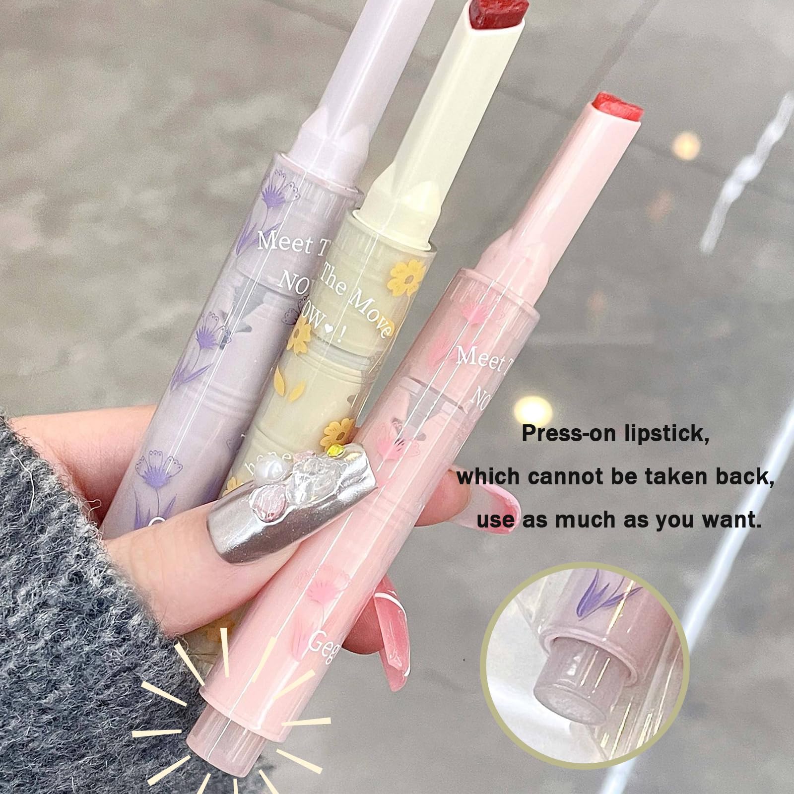 Domality 6Pcs Flower Jelly Lipstick Set, 6 Colors Heart Shape Moisturizing Lip Glaze, Glossy Hydrating Lip Gloss, Mirror Effect