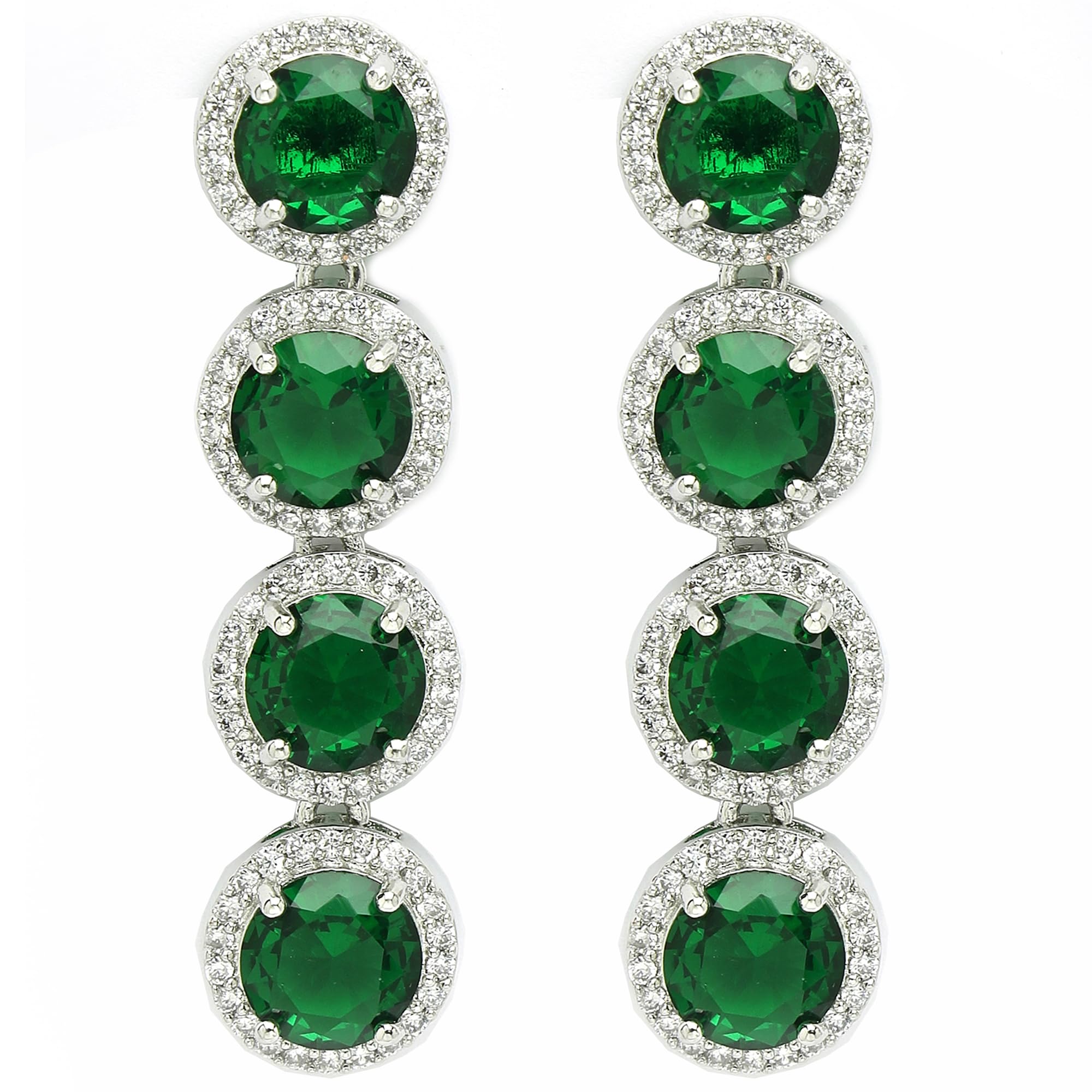 Zeneme Elegant Rhodium Plated American Diamond Studded Silver Toned Earrings For Women | Stylish Drop Design Earrings For Women 