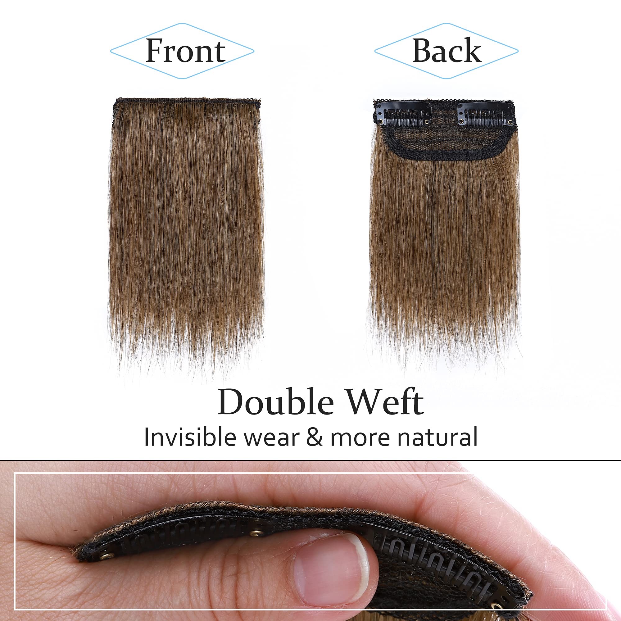 Sego 2 Pcs Clip In Short Hair Extensions 4 Inch 16G 100% Human Hair Hairpiece Human Hair Toppers For Women With Thinning Hair Ad