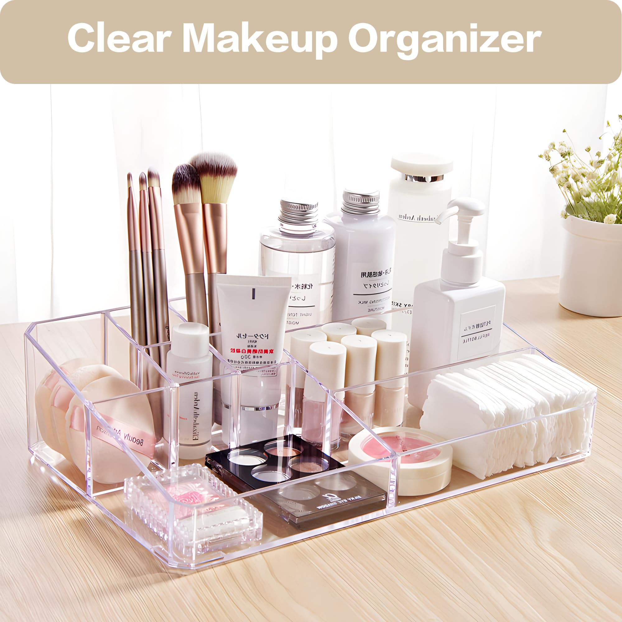 PeoTRIOL Clear Makeup Organizer, Makeup Brushes Storage Case, Cosmetic Display Case Tray, Tiered Skincare Organizer, Acrylic Lip