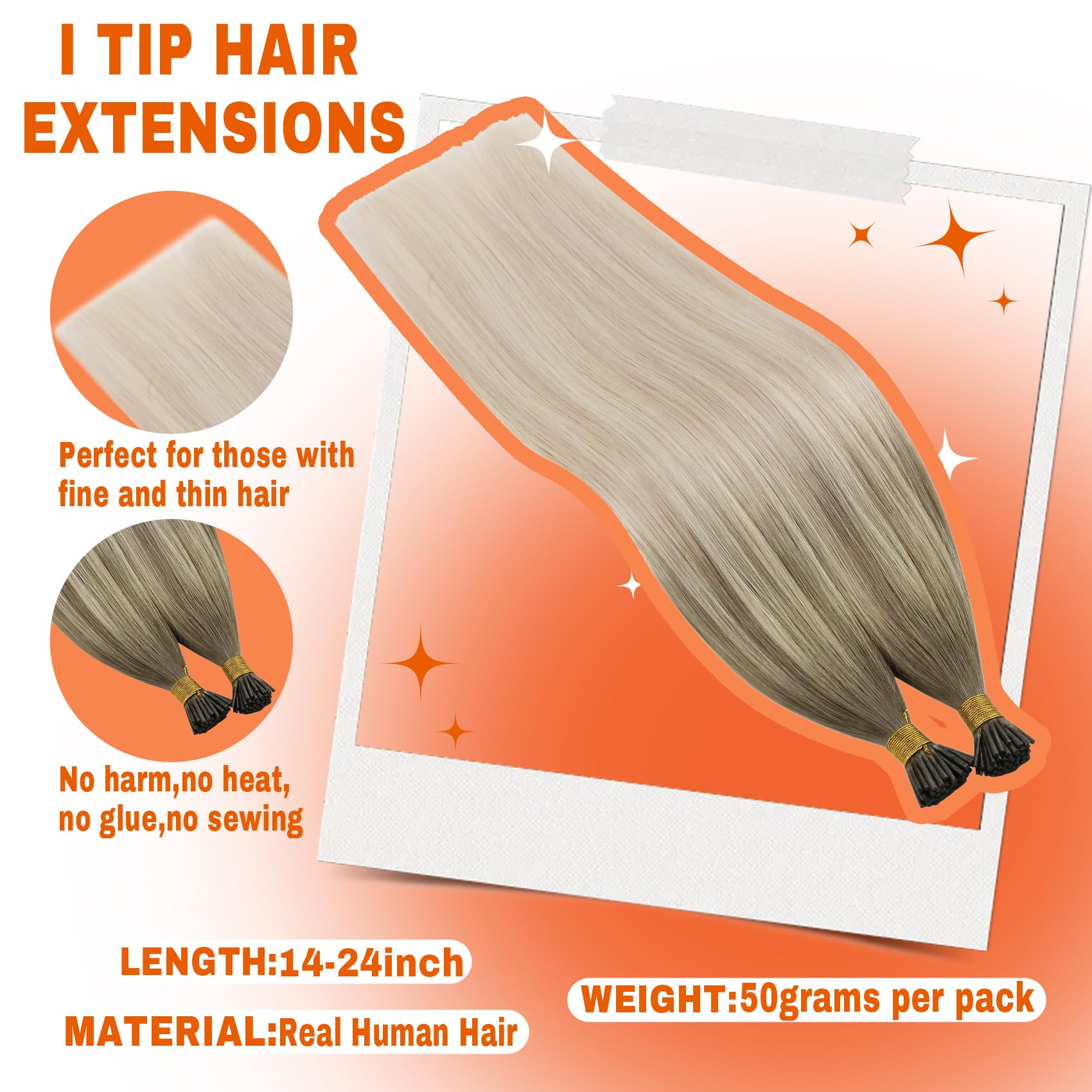 Sunny Ombre Blonde I Tip Hair Extensions Human Hair 22Inch I Tip Hair Extensions Cool Ash Grey Ombre Platinum Blonde Itip Natura
