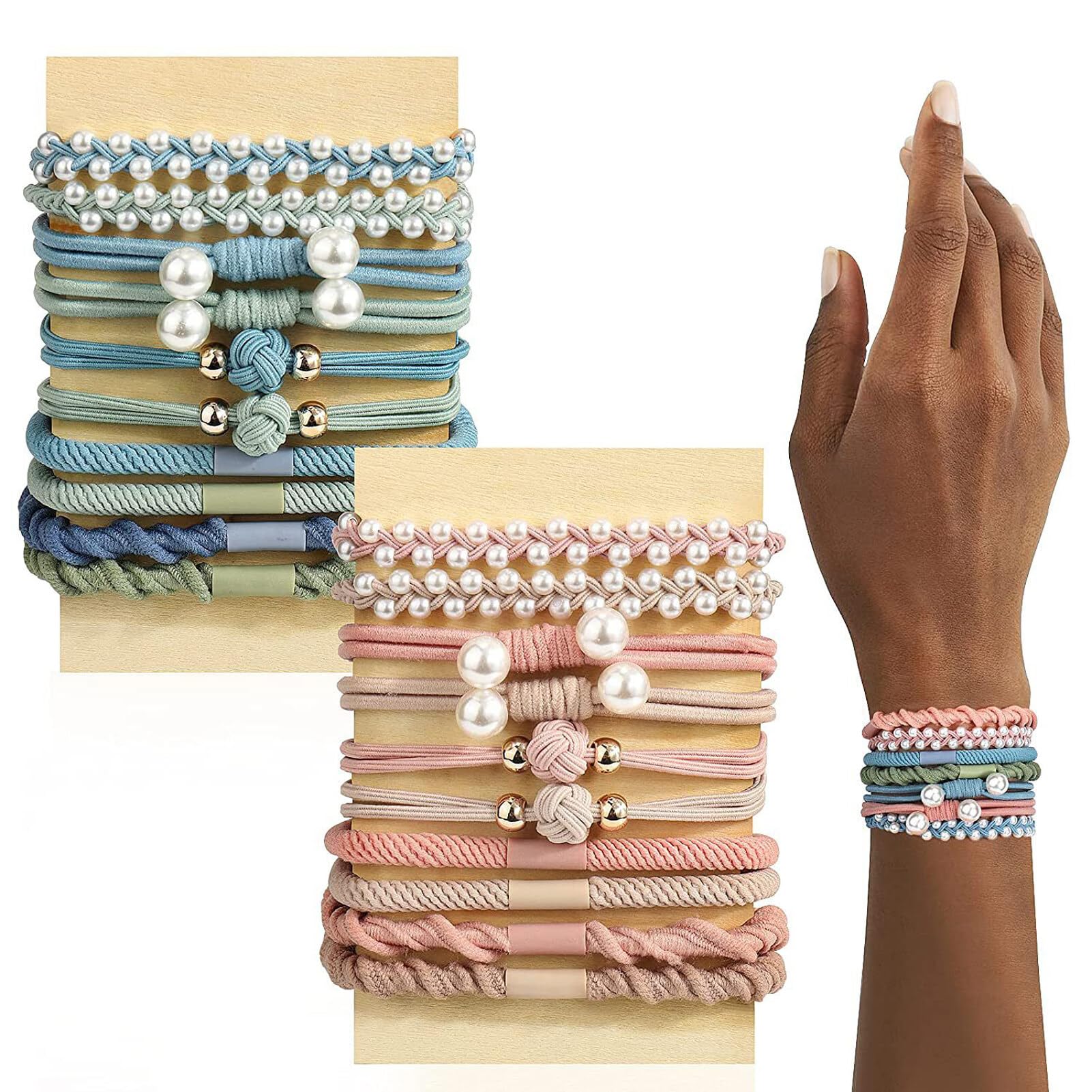 20pcs Womens Boho Hair Accessories: Multicolor Tie Bracelets and Elastic Ties - No Damage for Thick or Thin Hair, Ponytails