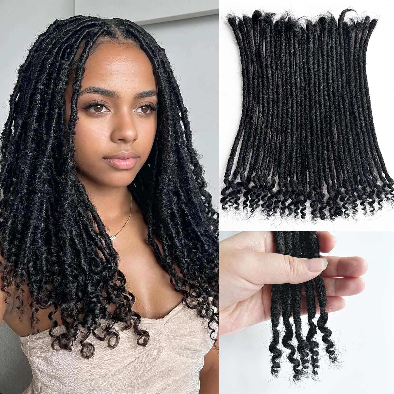 0.4cm Width 8 Inch Loc extensions Human Hair Curly Ends
