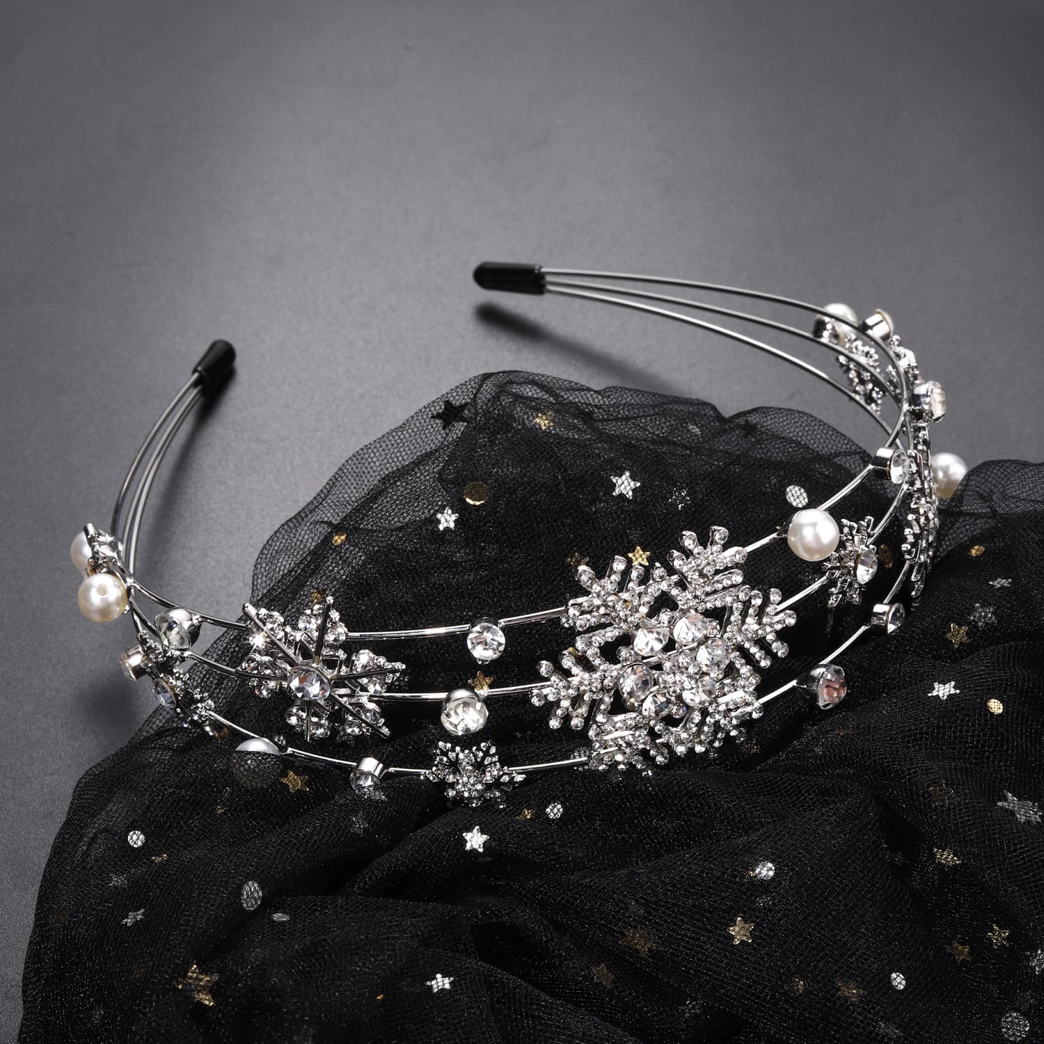 Heidkrueger Christmas Headband Silver Snowflake Headband Pearl Christmas Party Headbands For Women Holiday Hair Hoop (Snowflake/
