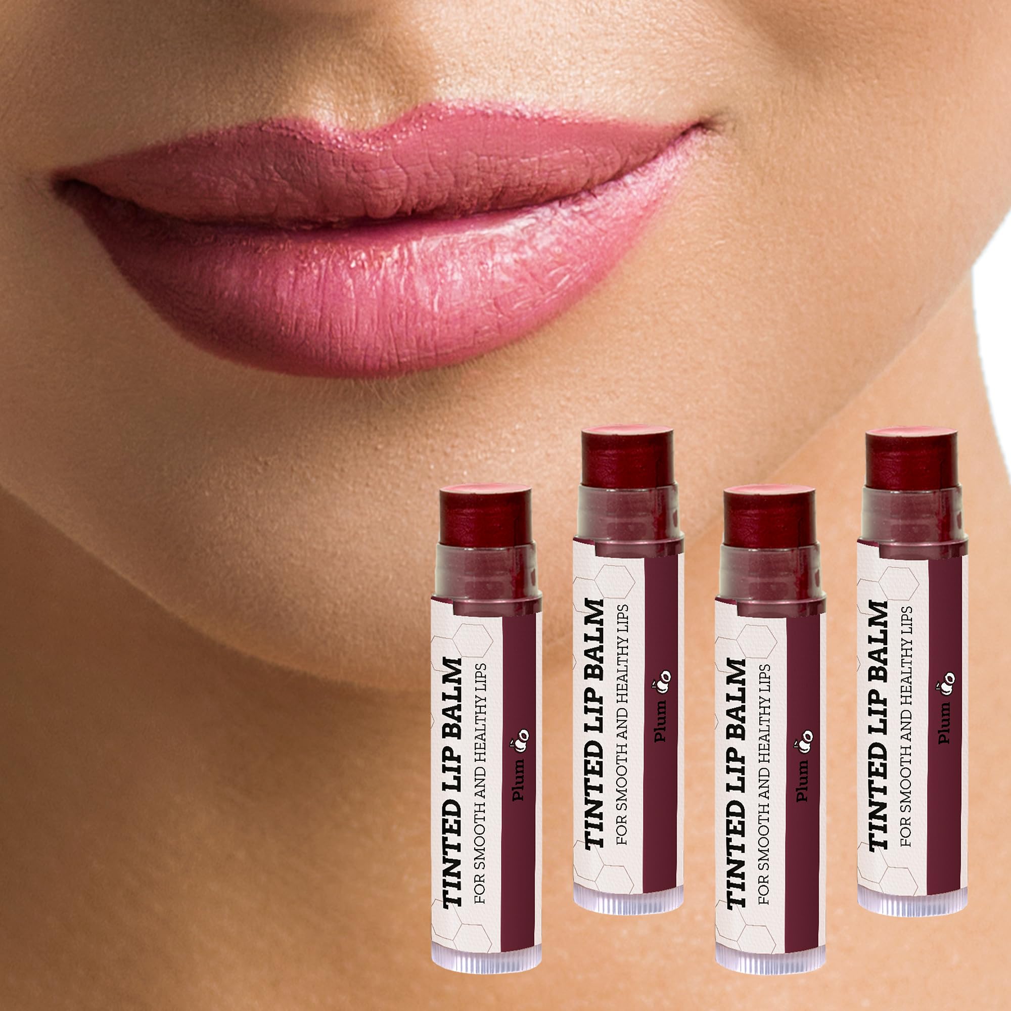 Tinted Lip Balm By Earths Daughter - 4 Pack Of Plum Color - Beeswax, Coconut Oil, Cocoa Butter, Vitamin E - Moisturize And Beaut