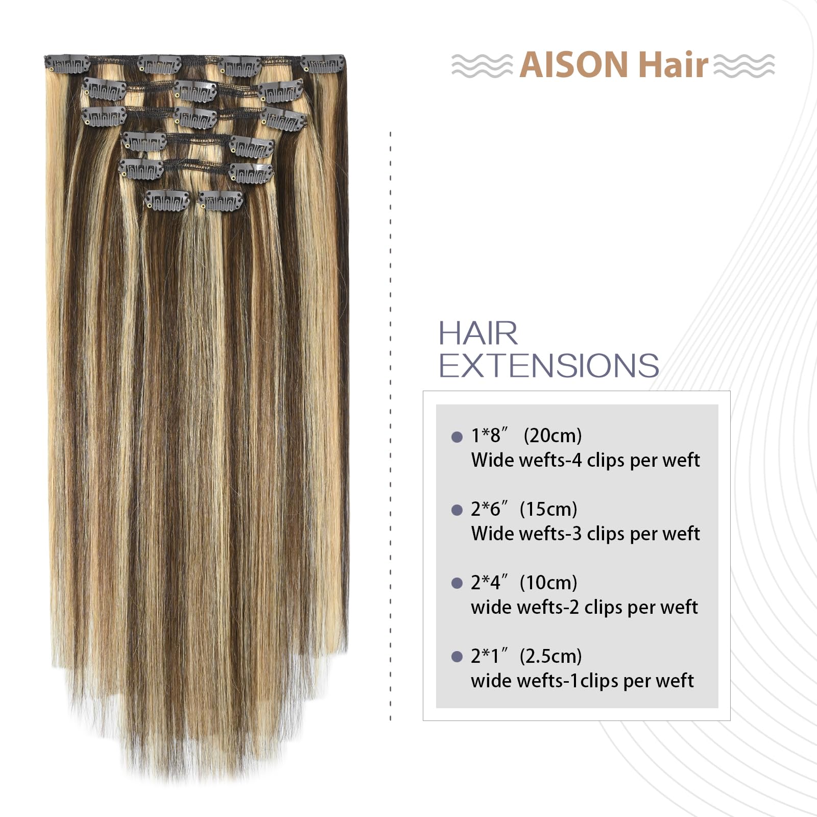 Aison 15 inch Caramel Clip in Hair Extensions Real Human Hair 70G Medium Brown/Dark Blonde 100% Remy Human Hair Soft Highlight C