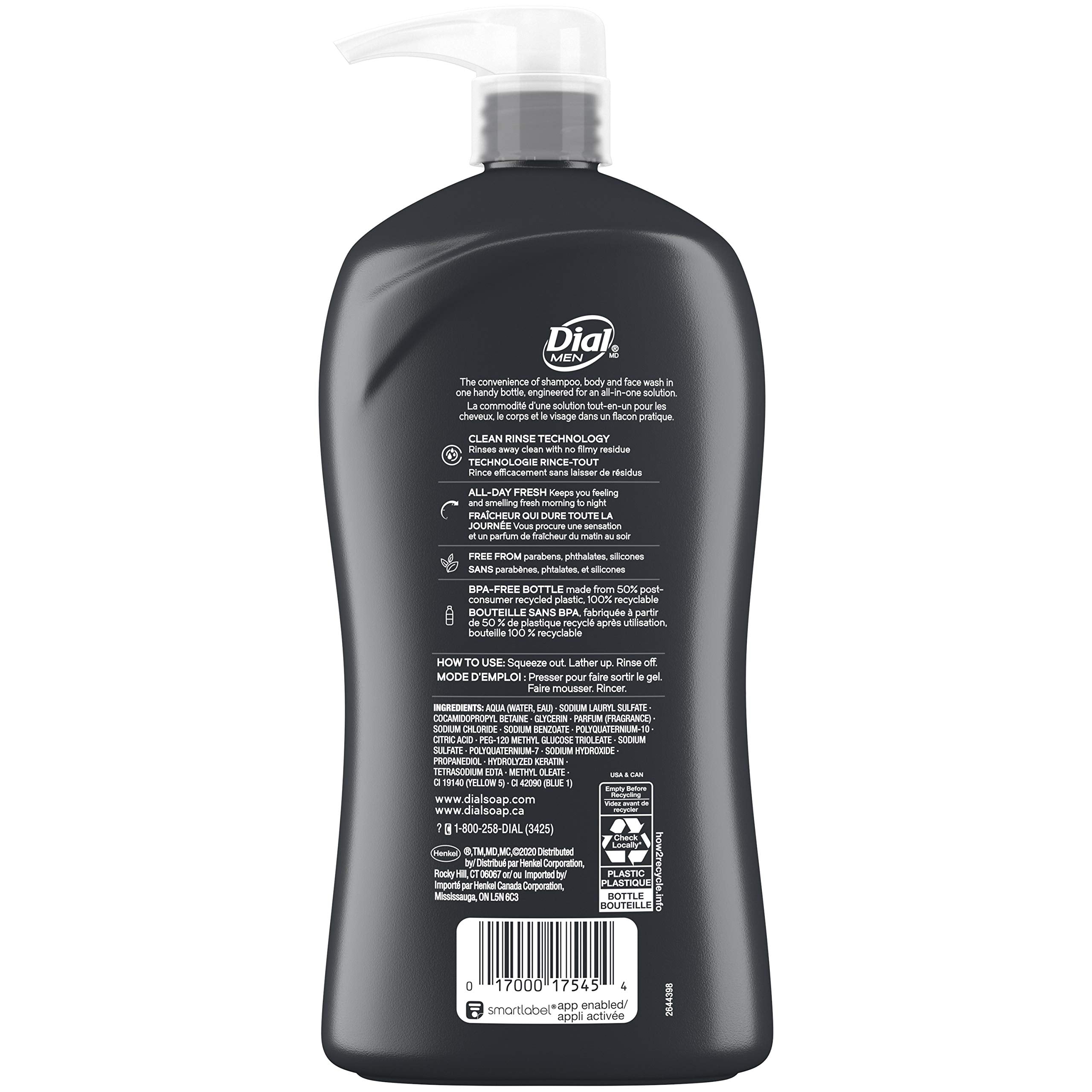 Dial Men 3In1 Body, Hair And Face Wash, Recharge, 32 Fl Oz