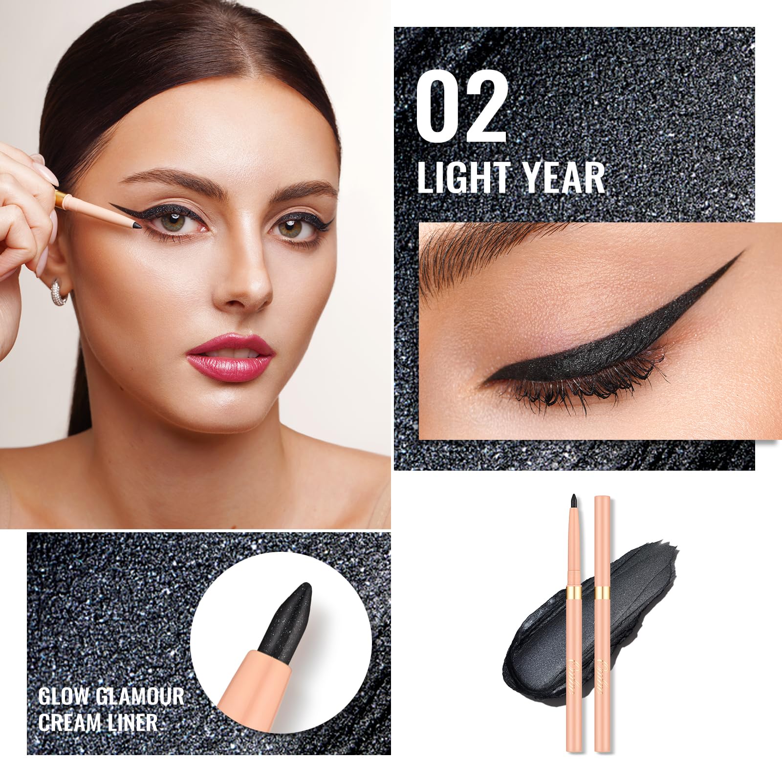 Oulac Shimmer Black Eyeliner Pencil, Waterproof Retractable Eye Liner Pen, Smooth And Creamy Eye Makeup For Precision Applicatio