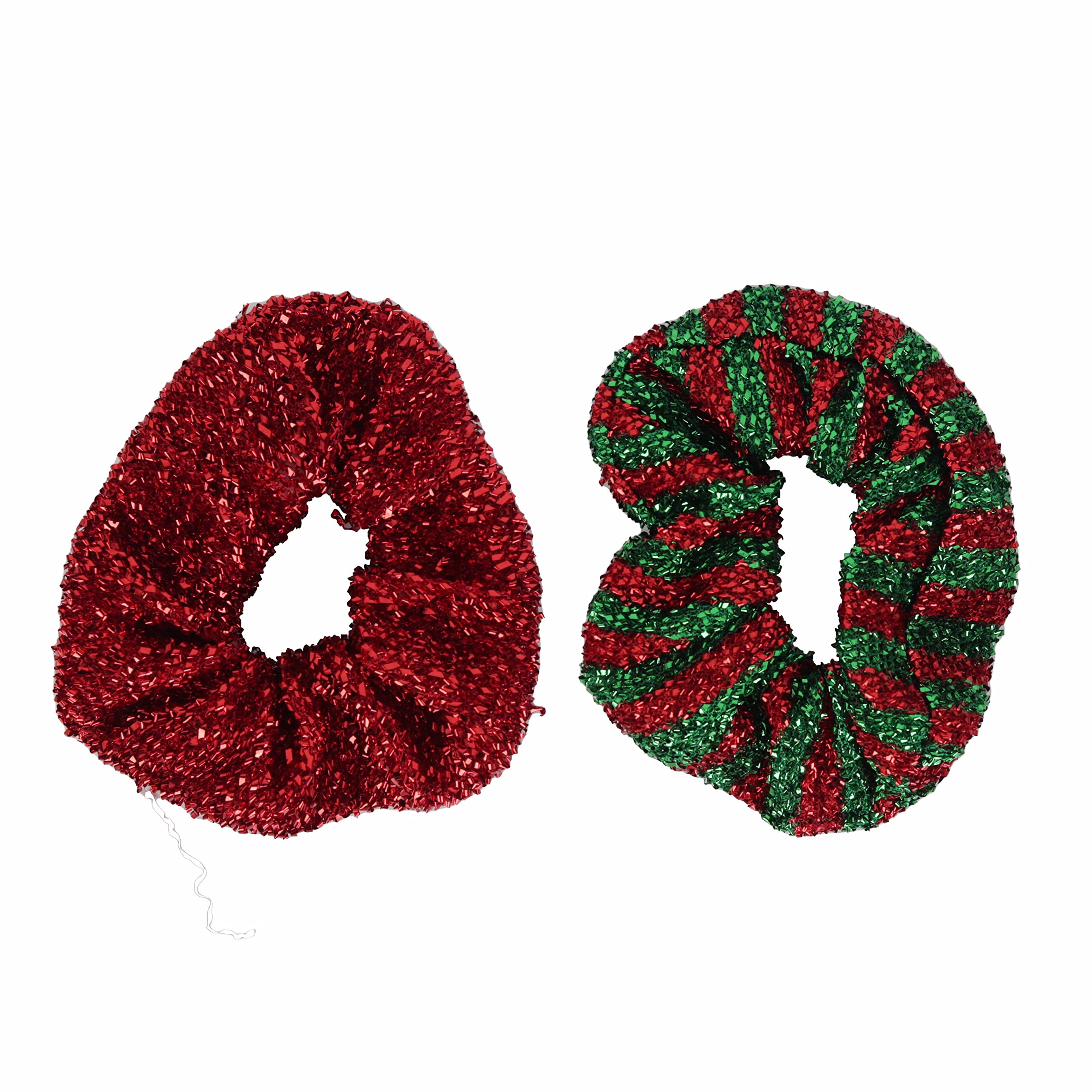 Sparkle Hair Scrunchies for Woman and Girls Set of 2 - Red & Striped