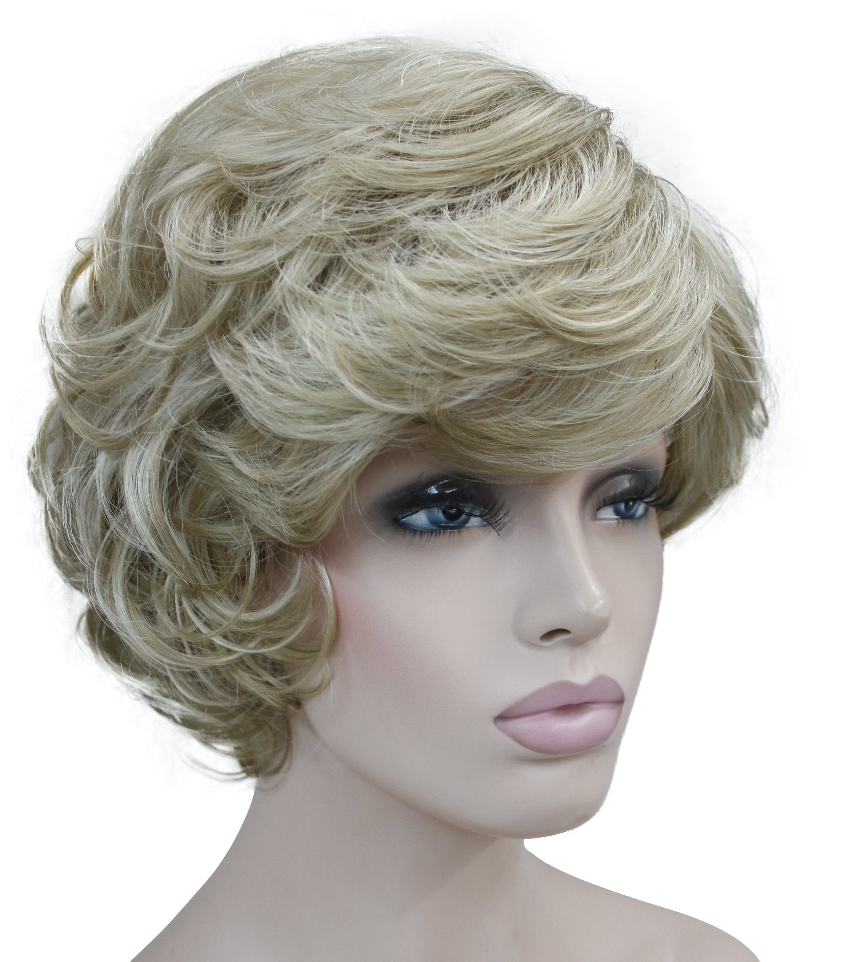 Lydell Women's Short Curly Wavy Wig Synthetic Hair Full Wig 6 inches (L16-613 Blonde with Highlights)