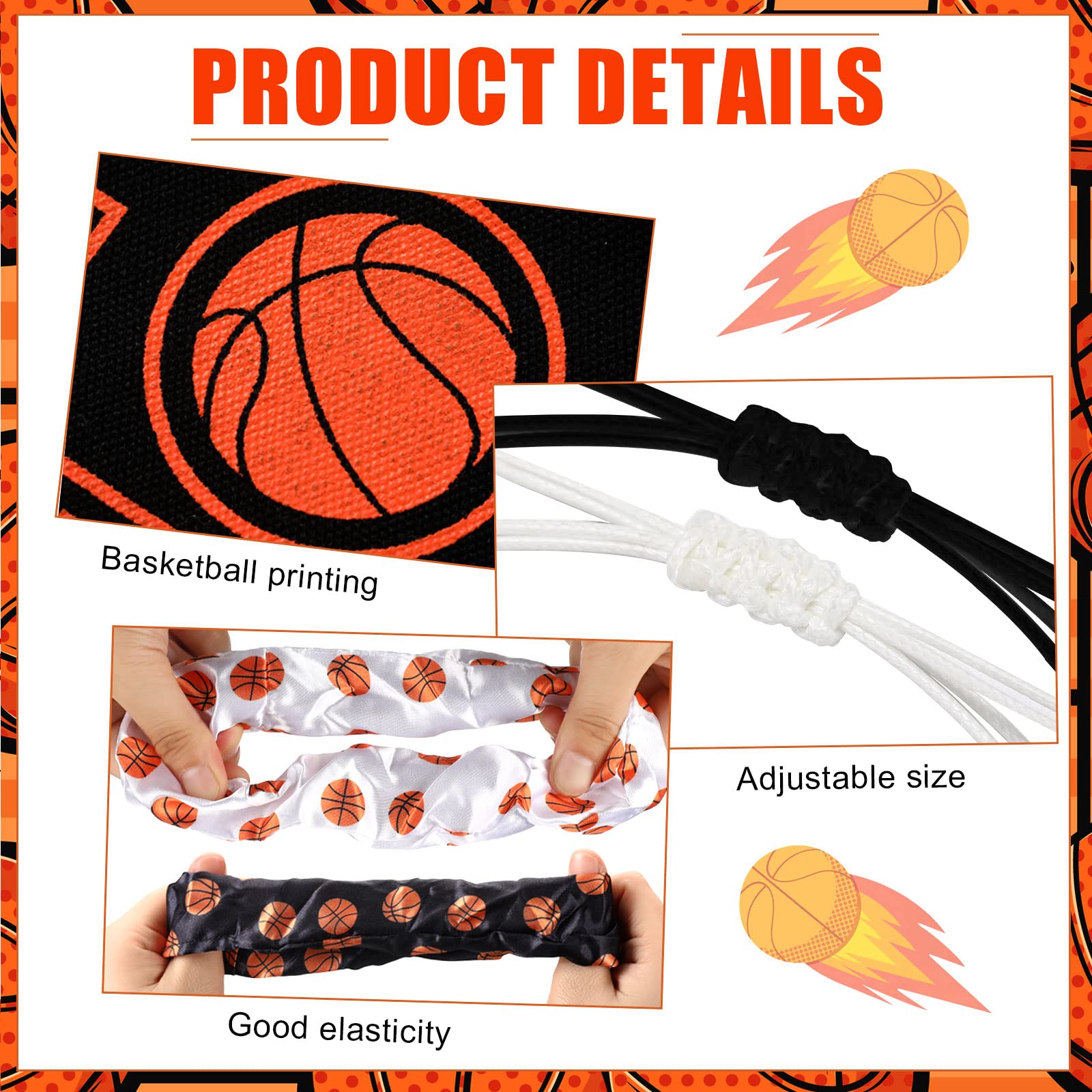40 Pcs Basketball Accessories Set - 20 Adjustable Bracelets and 20 Elastic Hair Scrunchies - Sport Gifts for Girls, Teens, Playe