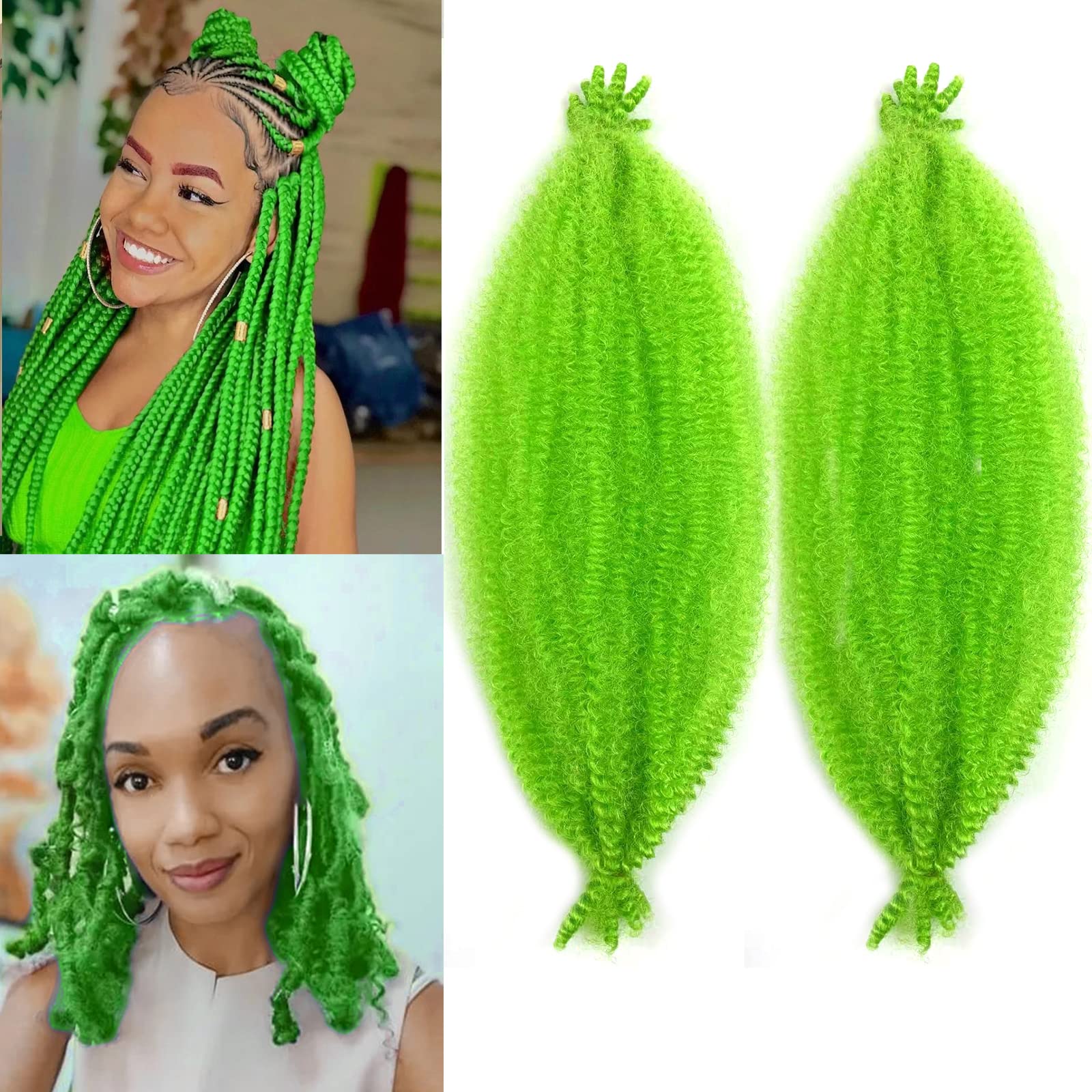 Marley Hair 16 Inch Springy Afro Twist Hair 2 Packs Marley Twist Braiding Hair for Faux Locs Crochet Hair Green Braiding Hair Ex