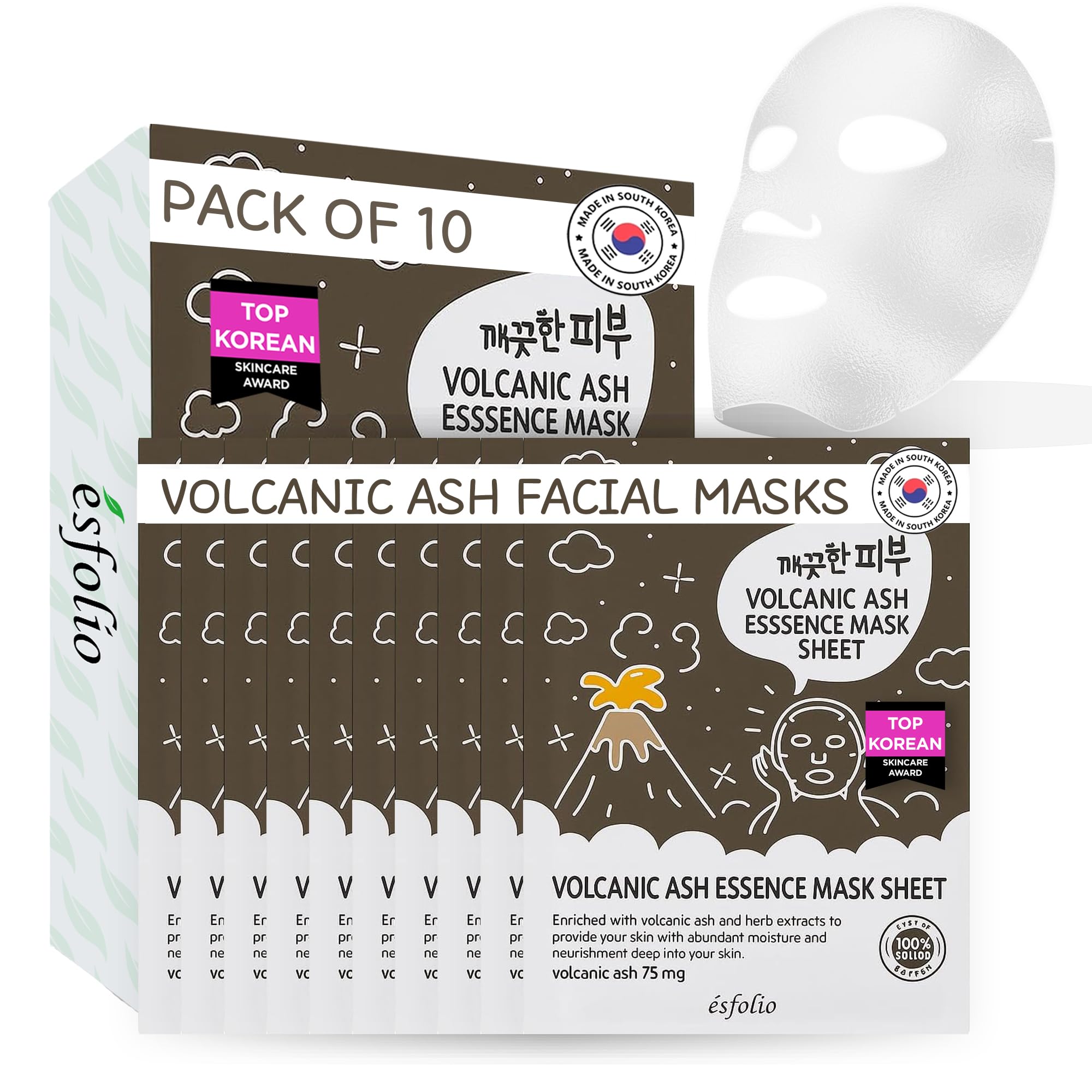 Esfolio Pure Skin Mask Box, Volcanic Ash Essence, 11.8 Ounce