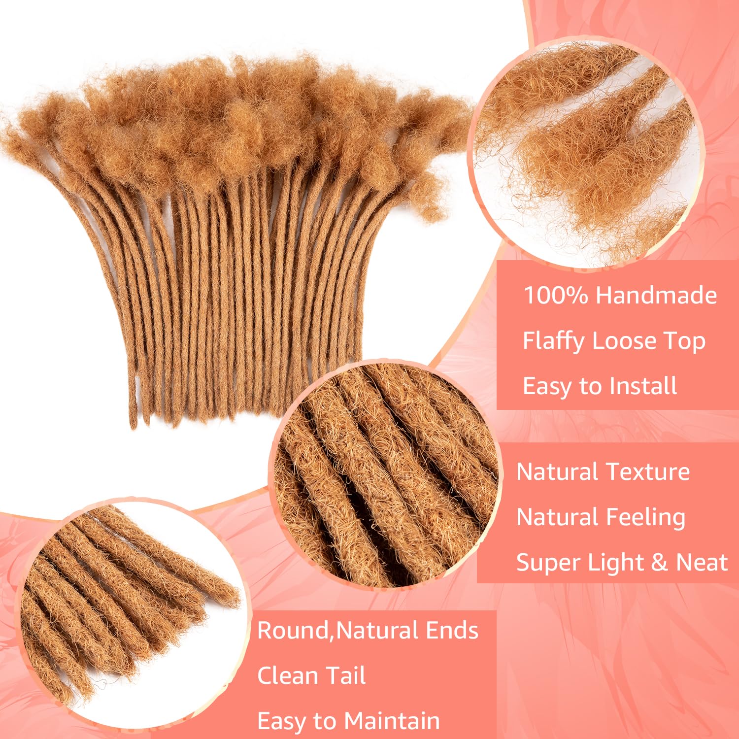 Teresa 6 Inch 0.4Cm Width Loc Extension Human Hair #30 Brown Color 70 Strands Full Hand-Made Permanent Locs Extensions Can Be Dy