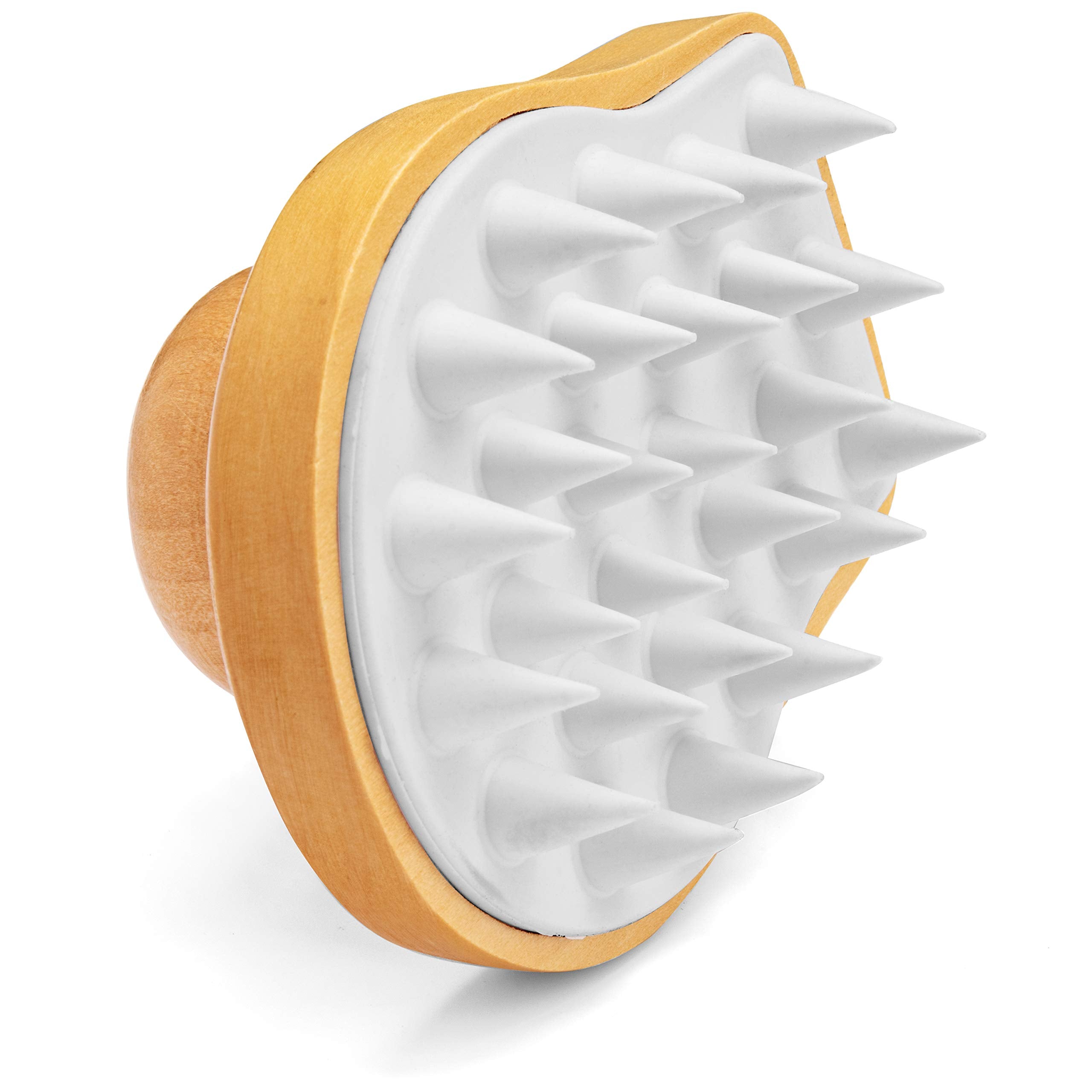 Grannaturals Wooden Shampoo Scrubber Brush - Shower Scalp Massager For Men & Women - Head Exfoliator With Silicone Bristles - He