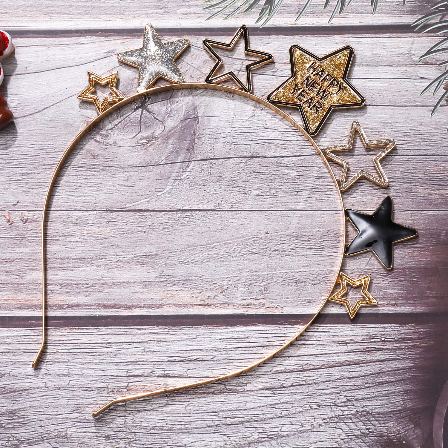 Heidkrueger Happy New Year Headband Glitter Gold Star Headbands Black And Gold Hat Tiara Hairbands For Women New Years Eve Party