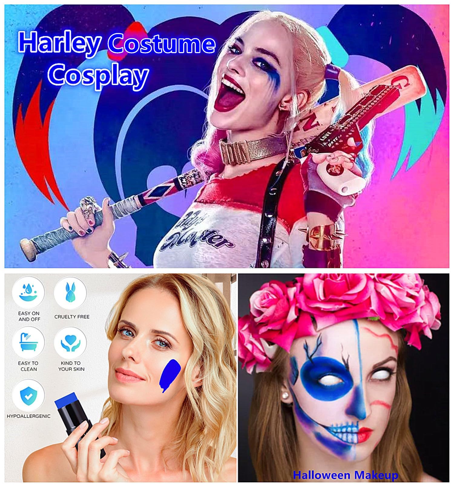 Go Ho Royal Blue Face Body Paint Stick,Easily Washable Formula Face Paint Stick,Non-Toxic Full-Coverage Cream Blue Body Paint Fo