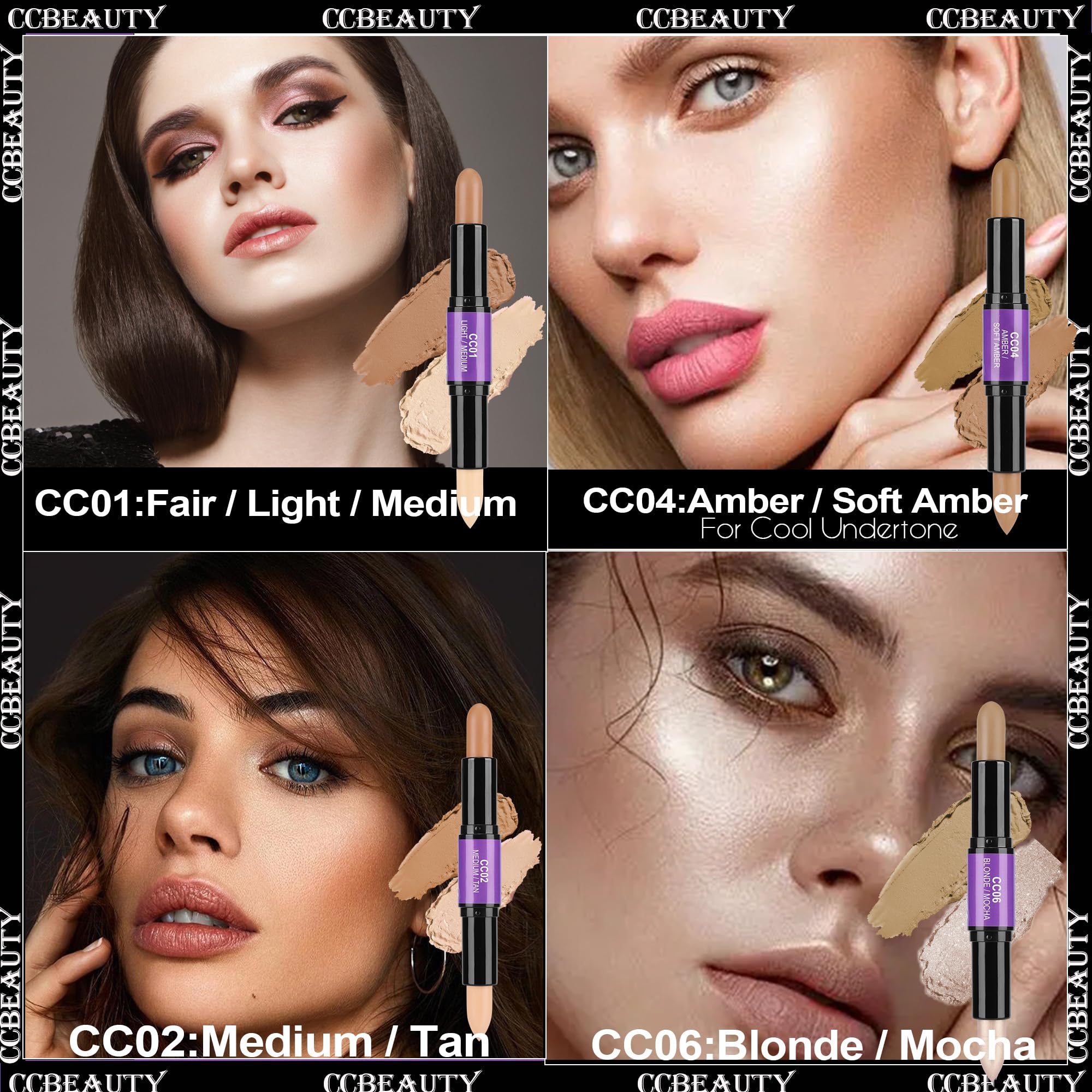 Ccbeauty 2Pcs 2-In-1 Matte Contour Concealer Stick Cool Tone With Blush,Cream Blendable Bronzer & Blusher For Cheeks & Lip,Long