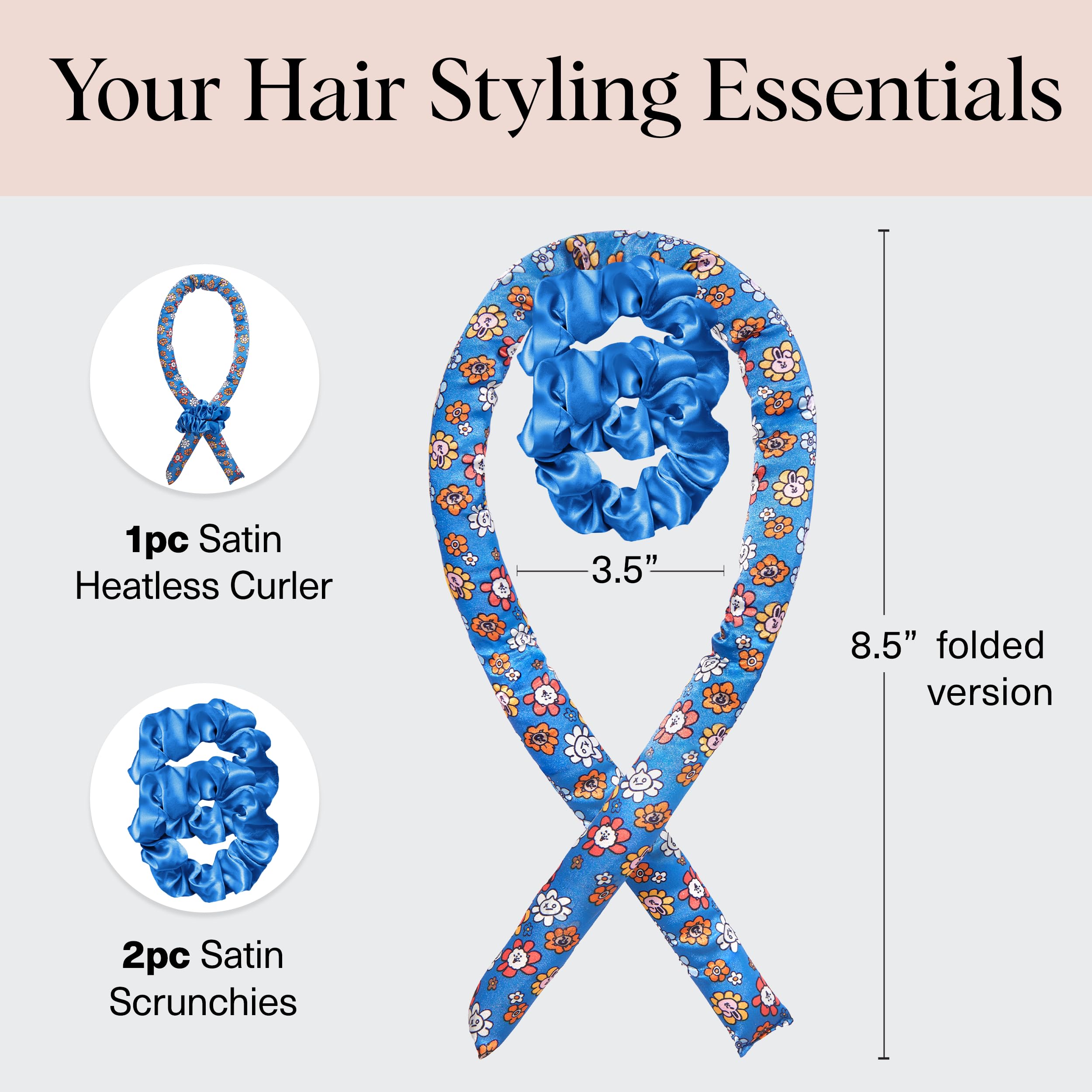 BT21 x Kitsch Satin Heatless Hair Curler Set - Heatless Curls Overnight, Hair Rollers for Soft Curls & Frizz-Free Styling, No He