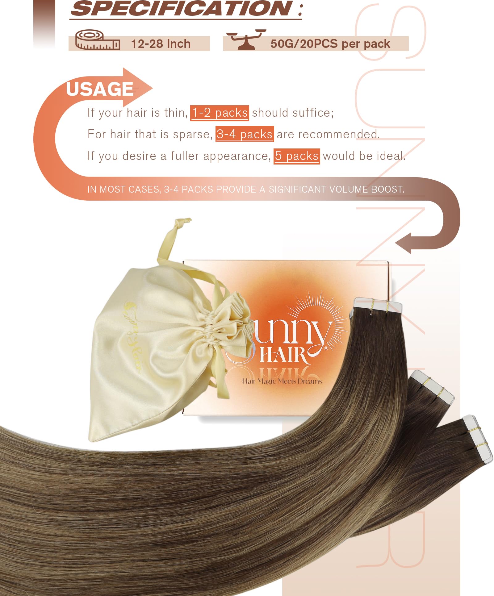 Sunny Hair Tape In Hair Extensions Brown Balayage Tape In Hair Extensions Human Hair Brown To Blonde Mix Medium Brown Balayage T
