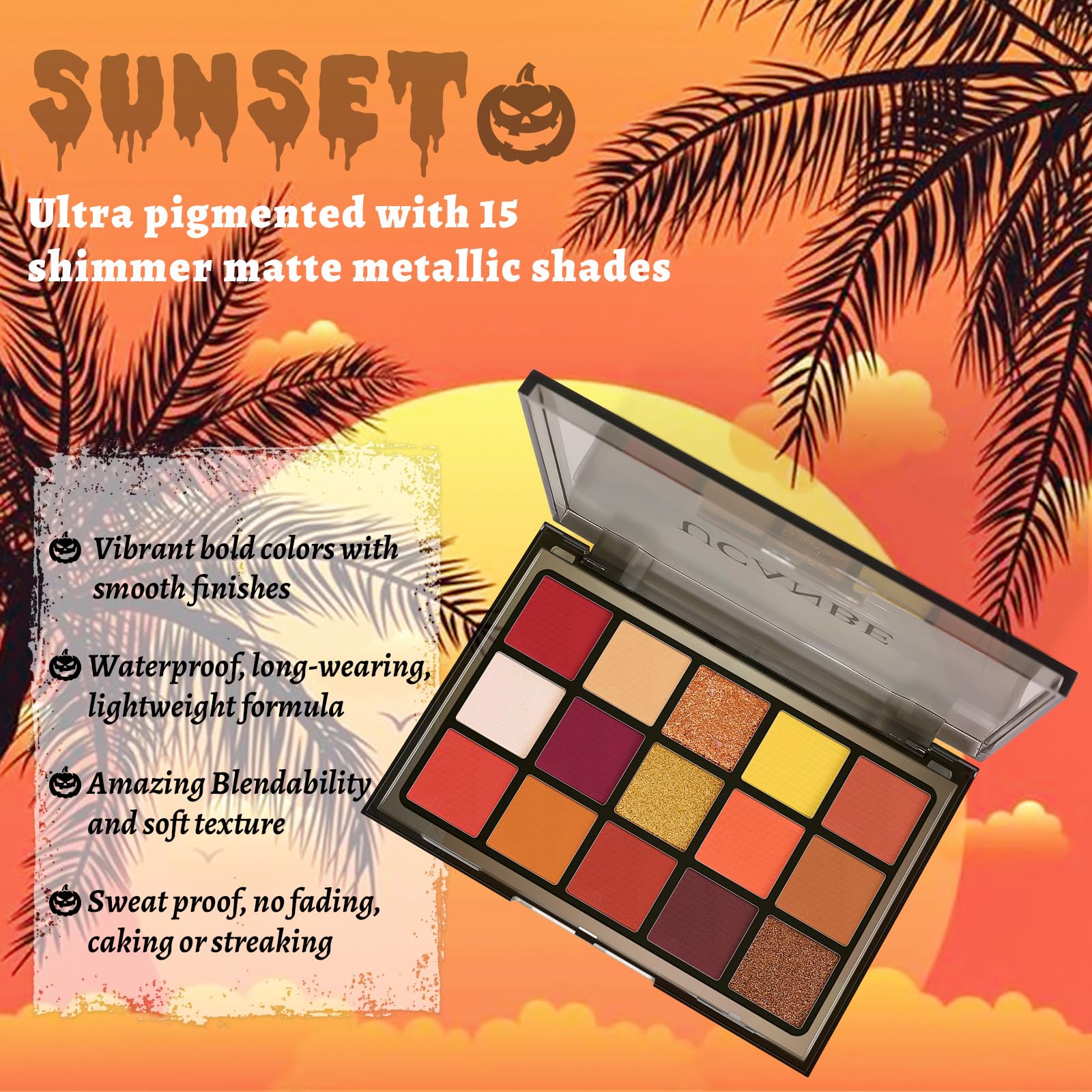 Ucanbe Orange Eyeshadow Makeup Palette, 15 Colors Vibrant Shimmer Matte Glitter Eye Shadow Pallet, High Pigmented Warm Yellow Su