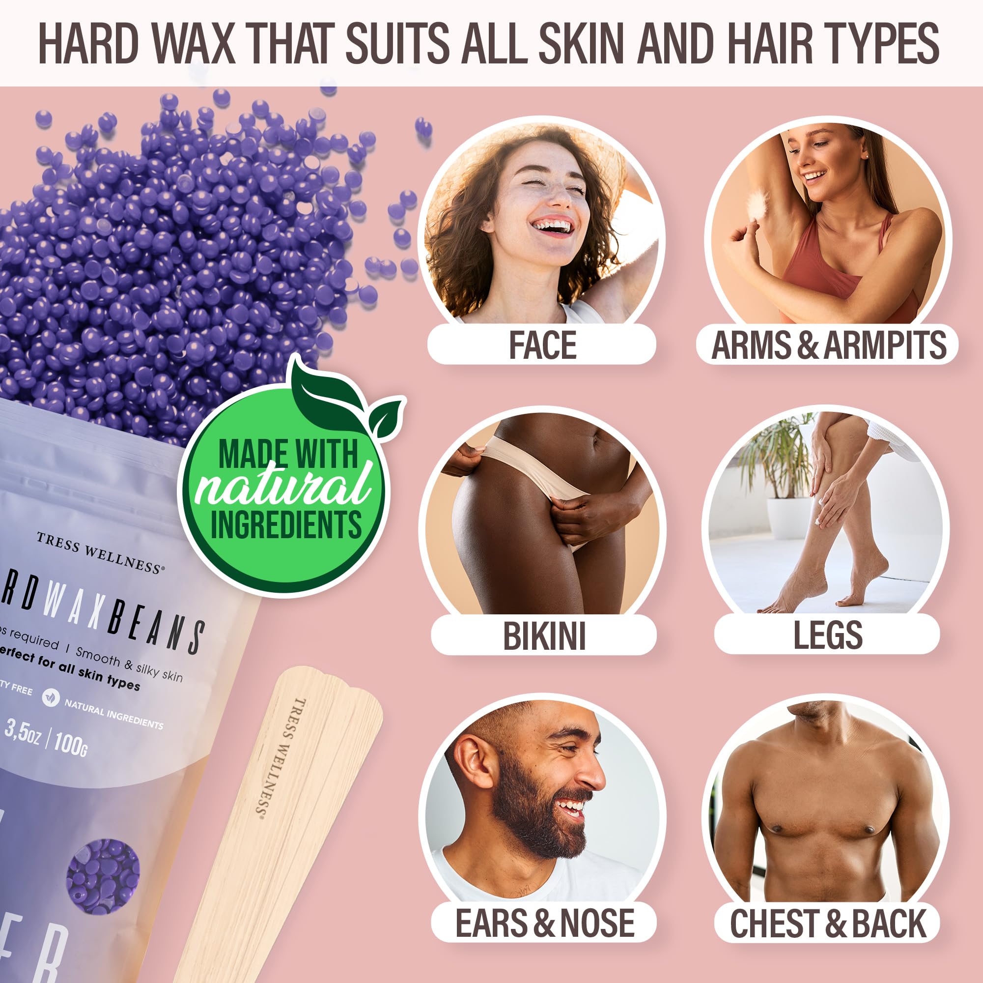 Tress Wellness Waxing Kit For Brazilian Wax - Easy To Use - For Sensitive Skin - Digital Display, Dusty Pink Air