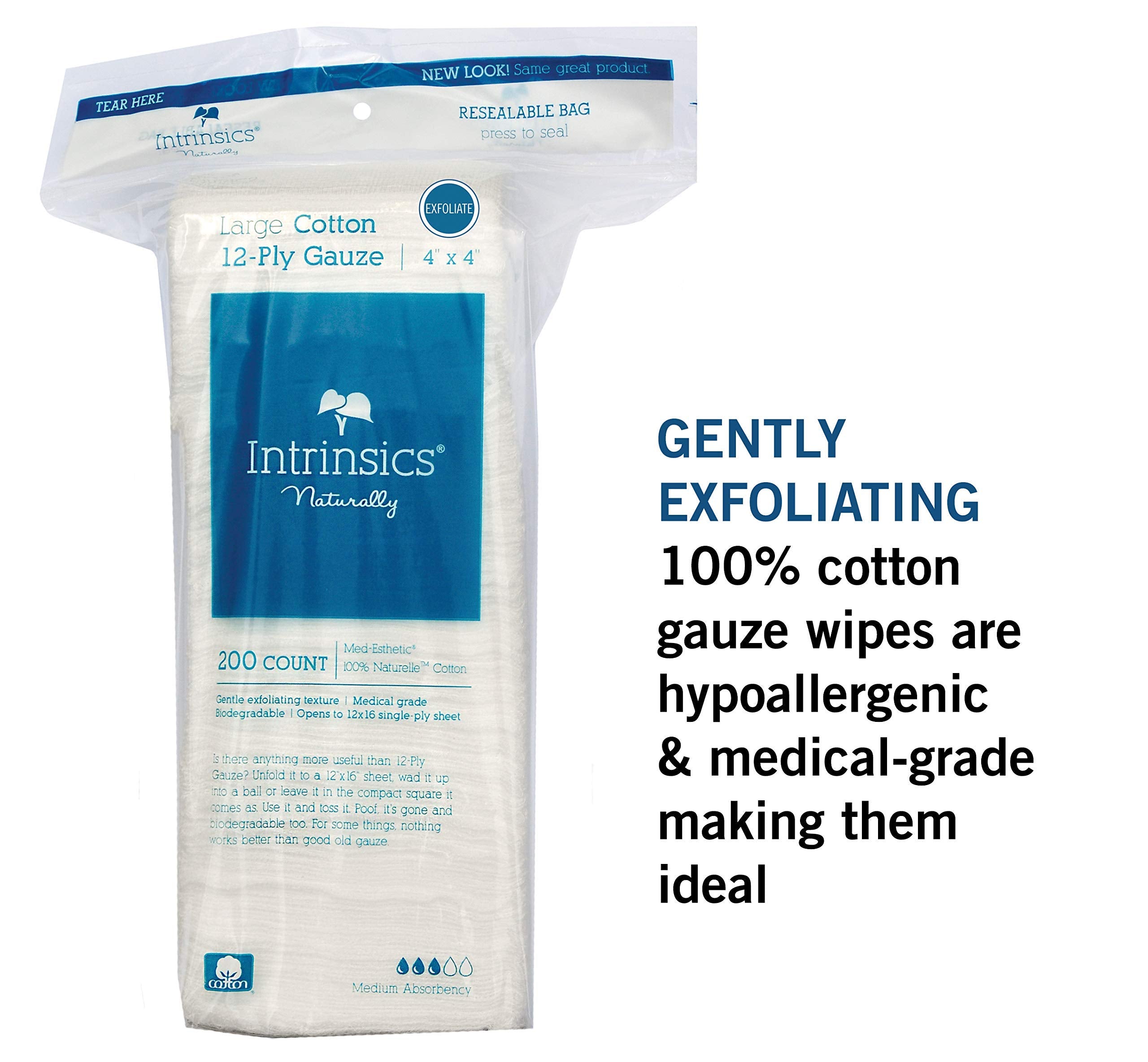 INTRINSICS 401423 Med-Esthetic 100% Cotton Large 12-Ply Gauze 4x 4 - 200 Count