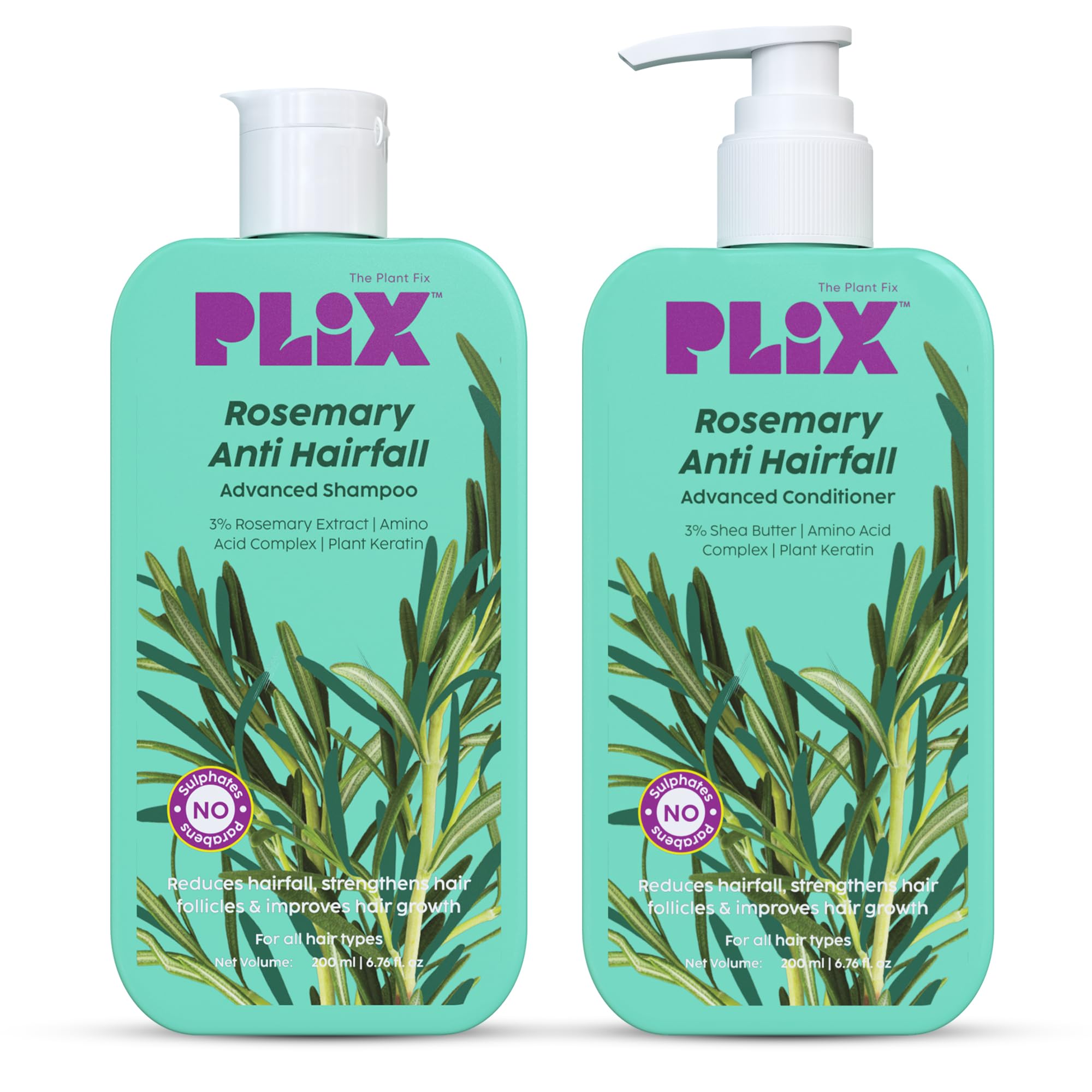 Plix - The Plant Fix Rosemary Anti Hairfall Regime| Advanced Shampoo & Conditioner | Reduces Hair Fall & Strengthens Hair | Rose