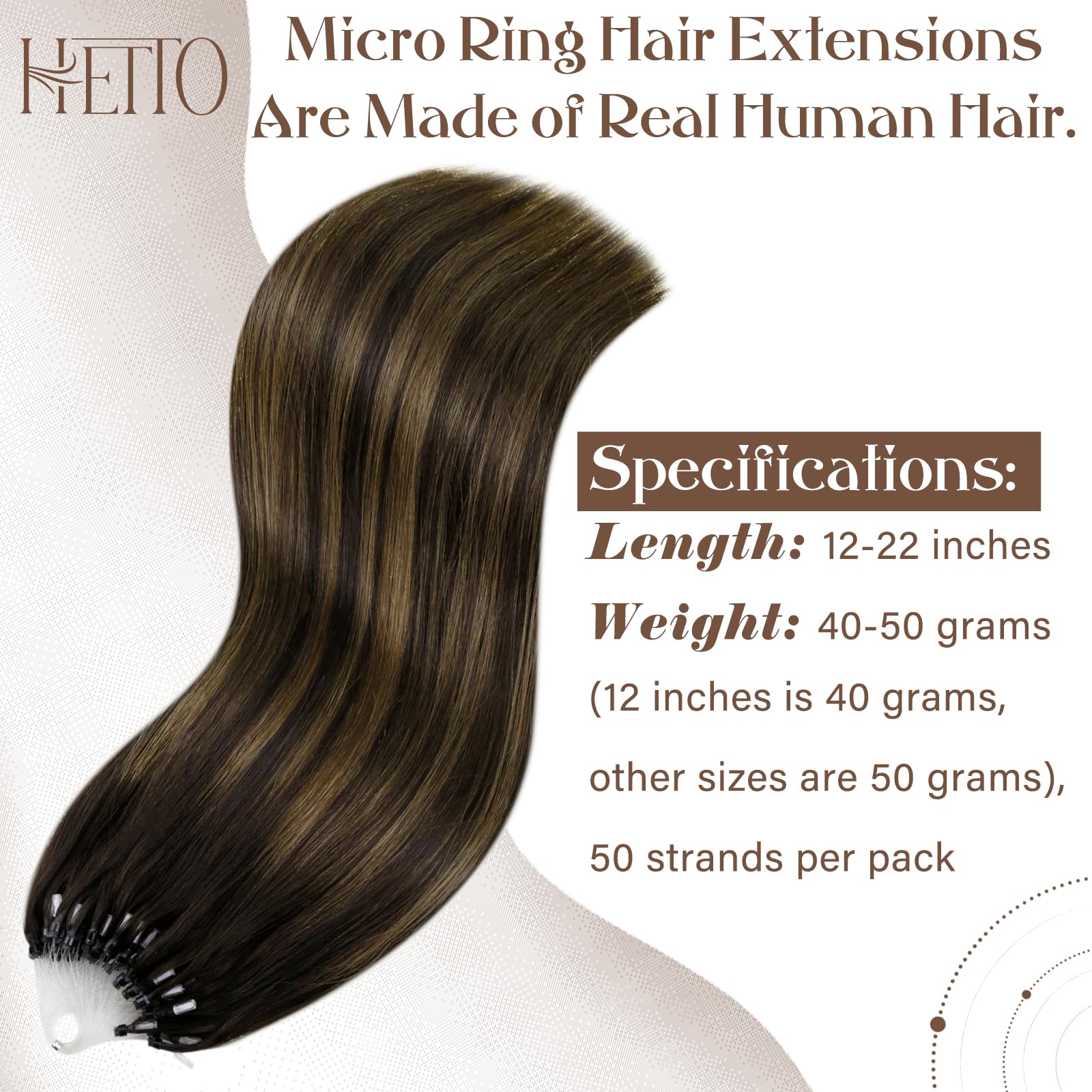 Hetto Microlink Hair Extensions Real Human Hair Balayage Microbead Hair Extensions Human Hair Darkest Brown to Ash Brown 16 Inch