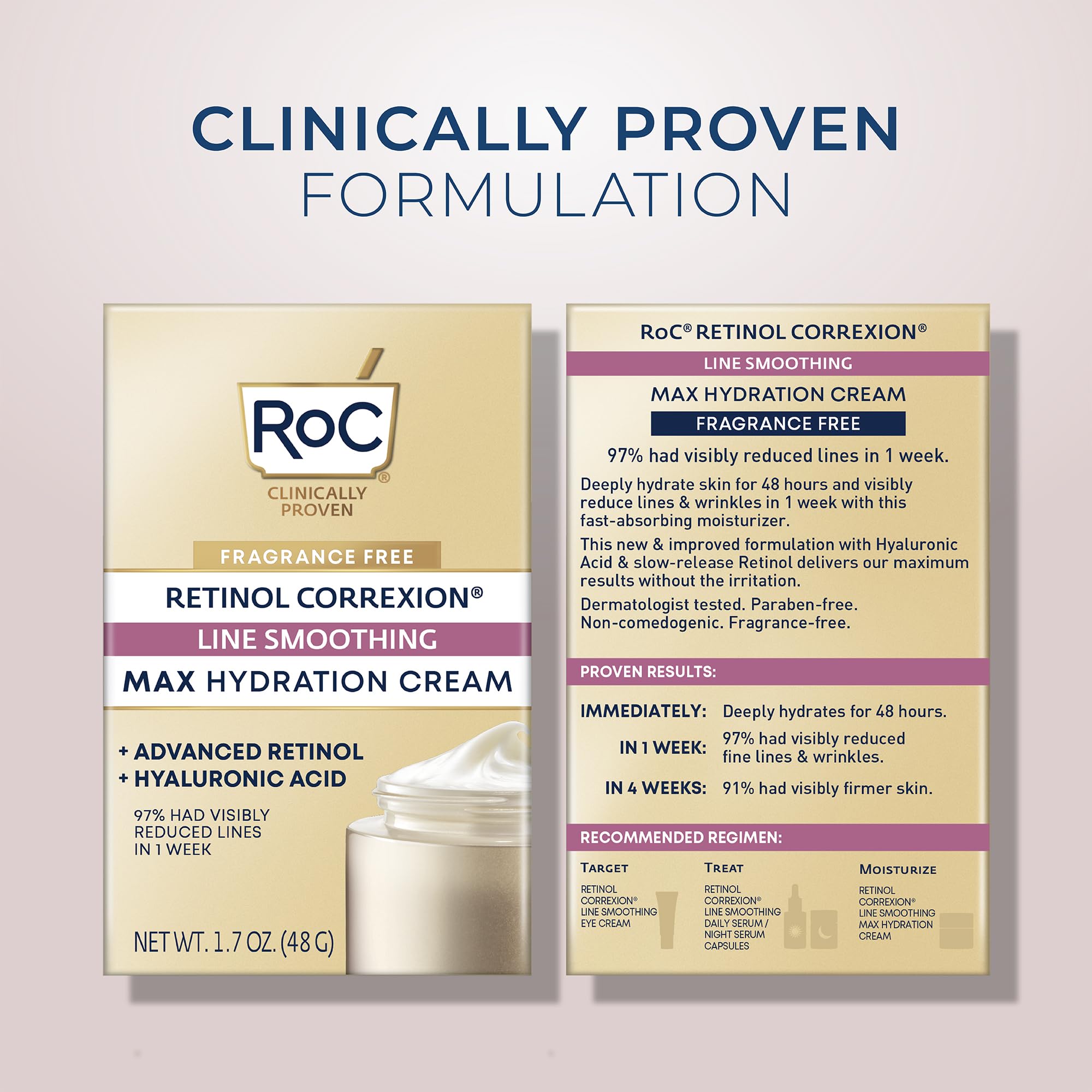 Roc Retinol Correxion Max Hydration Anti-Aging Daily Face Moisturizer With Hyaluronic Acid, Fragrance-Free, Oil Free Skin Care,