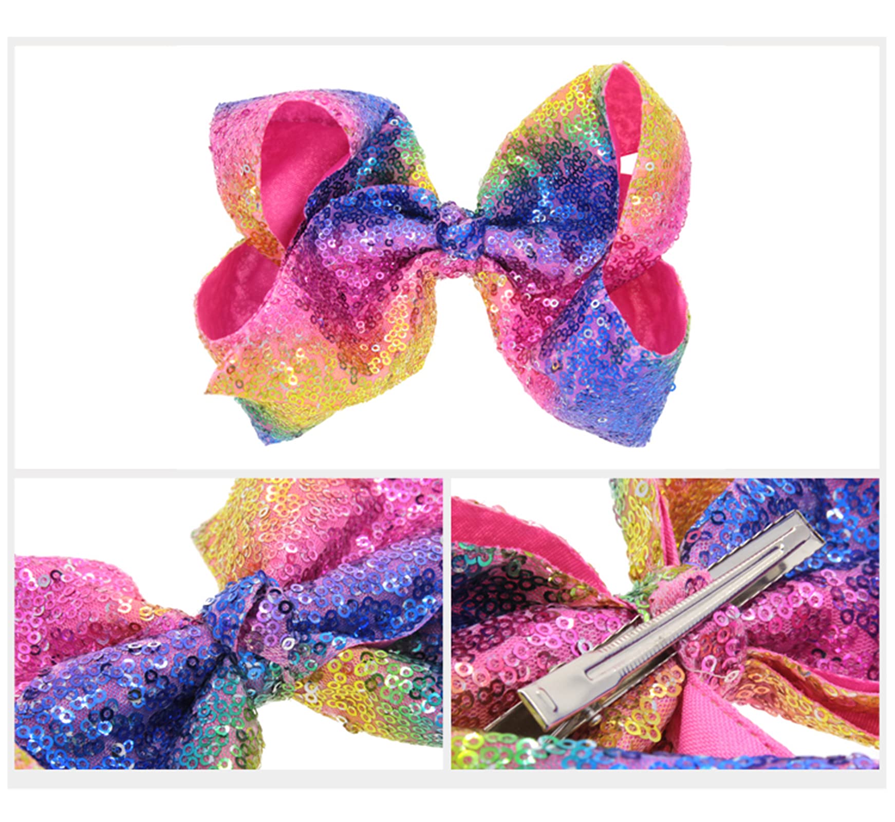Xansema Hair Bows For Girls, 8 Inches Sequins Large Bows Alligator Hair Clip Hair Barrettes Accessories For Women Teens Girls Ki