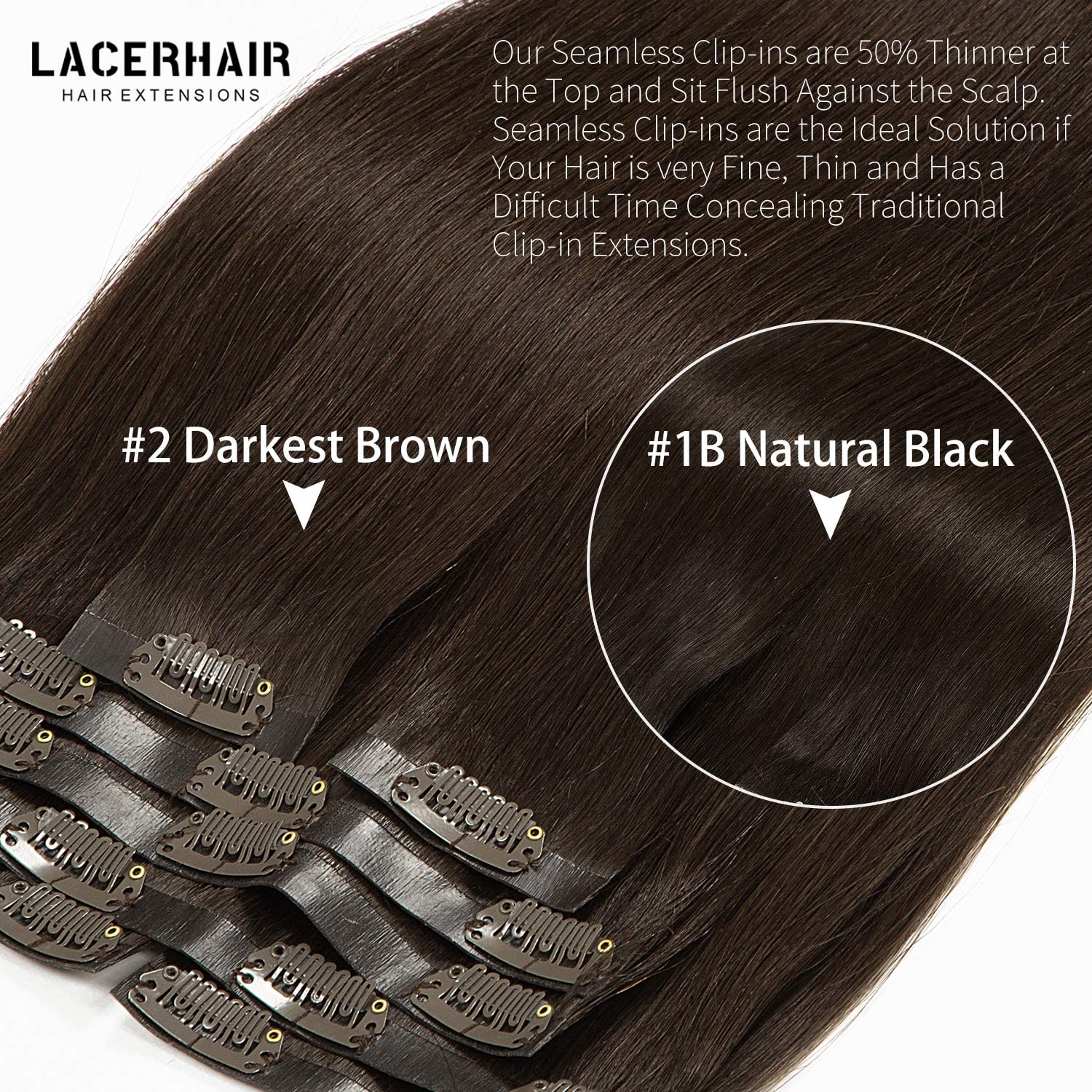 Lacer Hair Natural Light Dark Brown Clip In Hair Extensions Human Hair No Smelling No Knots No Clutter Seamless Clip Ins Human H