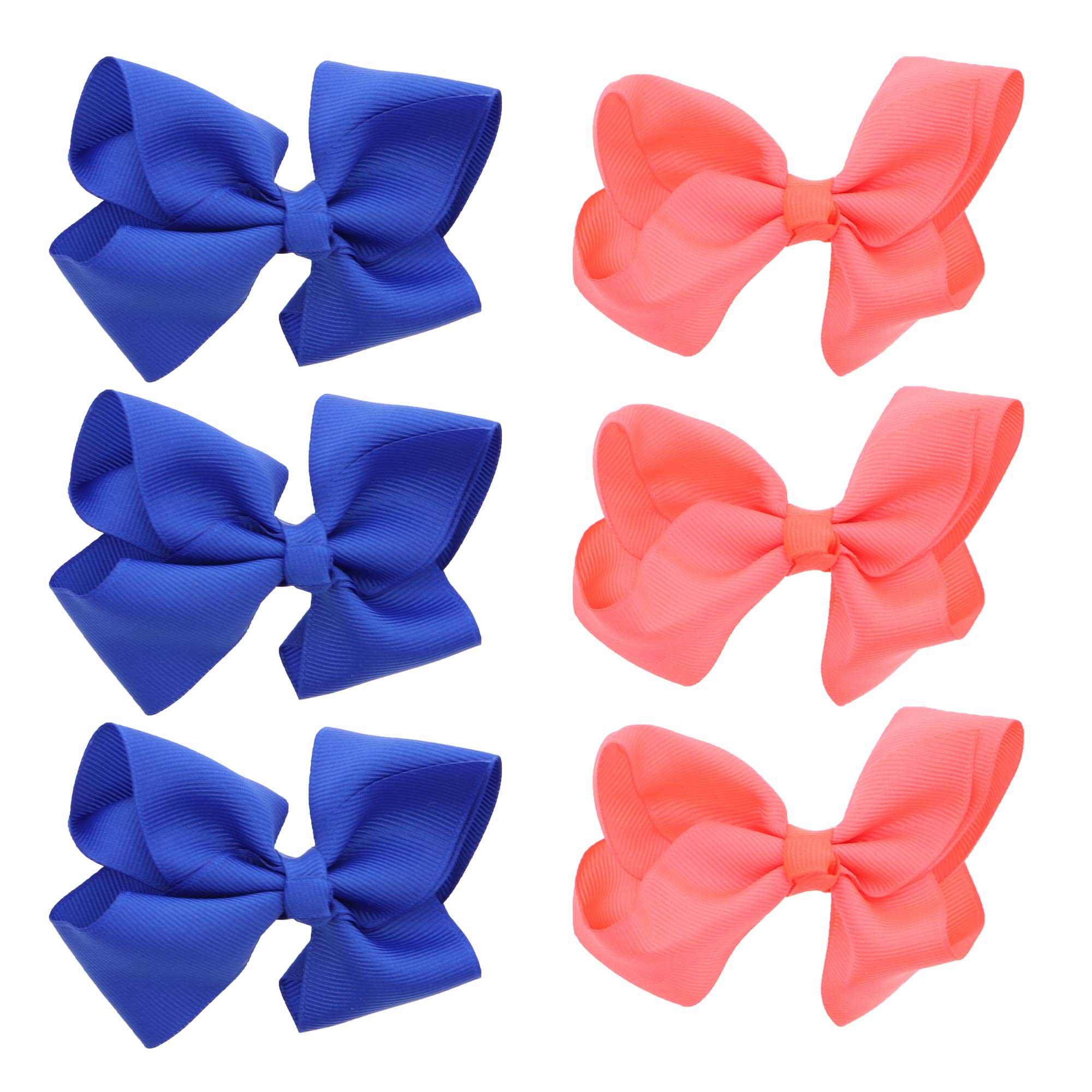 3 Inch Grosgrain Bow for Little Girls- Set of 6 (Royal and Orange)