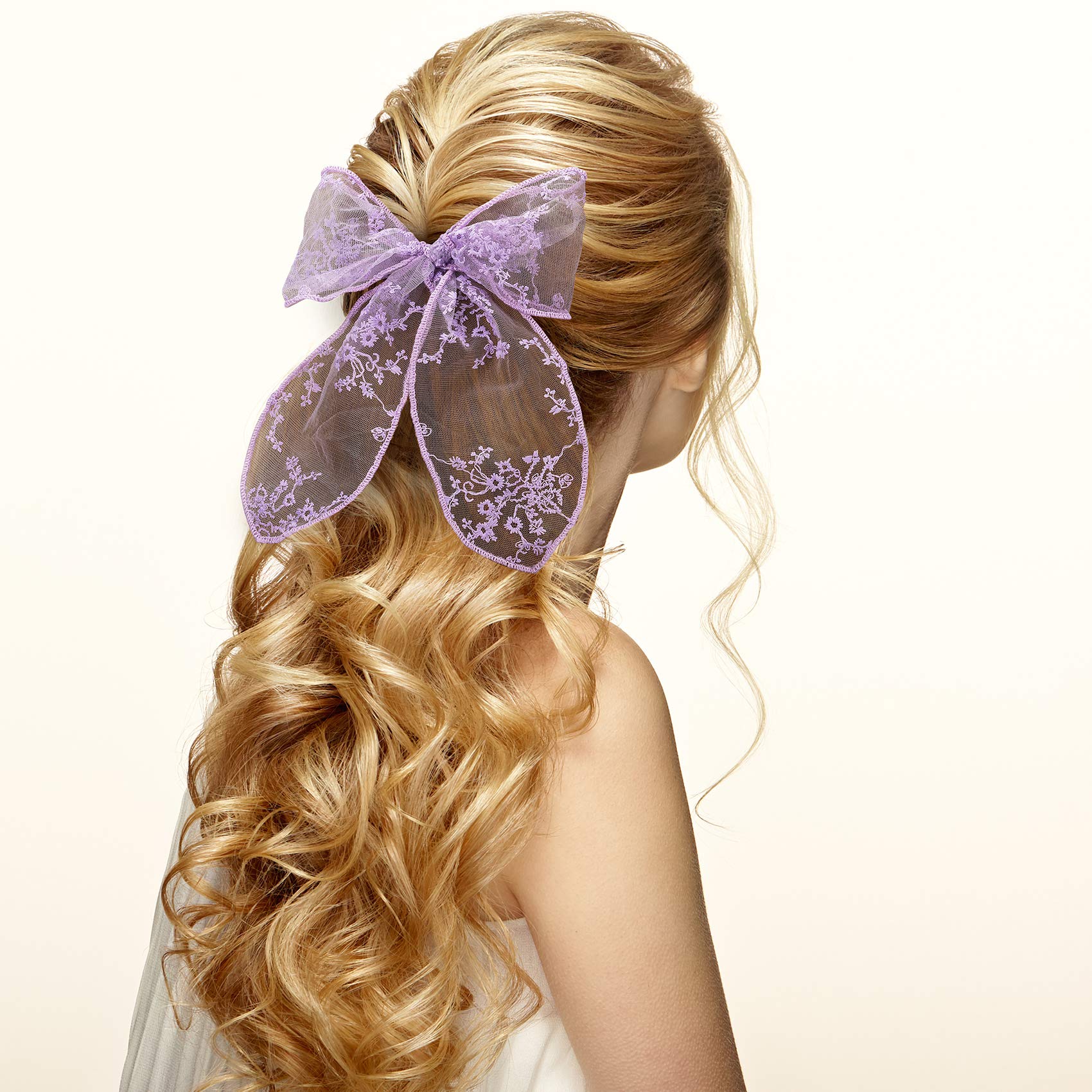 Pagow 4Pcs Lace Bow Hair Clips, Korean-Style Flower Hair-Bow Barrette Hair Accessories, Handmade Hair Decor For Women Girls (4 C
