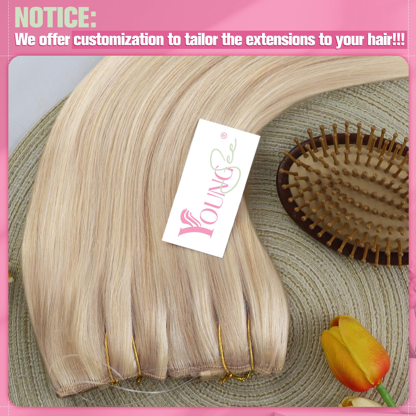 YoungSee Wire Hair Extensions for Women Blonde Highlight Wire Extensions Human Hair Dark Ash Blonde Highlight Bleach Blonde Hidd