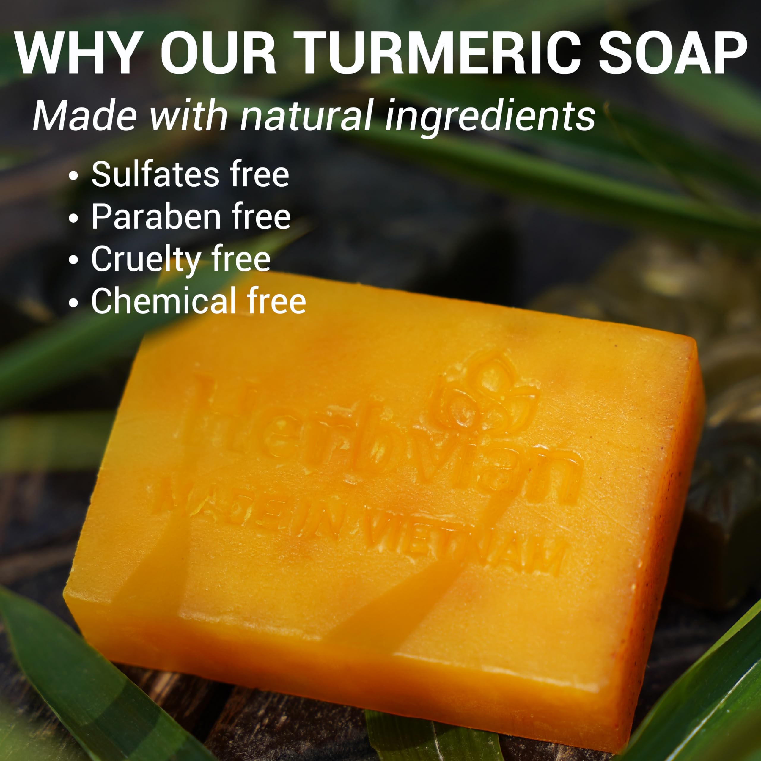 Herbvian 100% Natural Turmeric Soap Bar For Face And Body, Warmth Lemongrass Mosquito Repellent Soap, Vietnamese Back Acne Bath