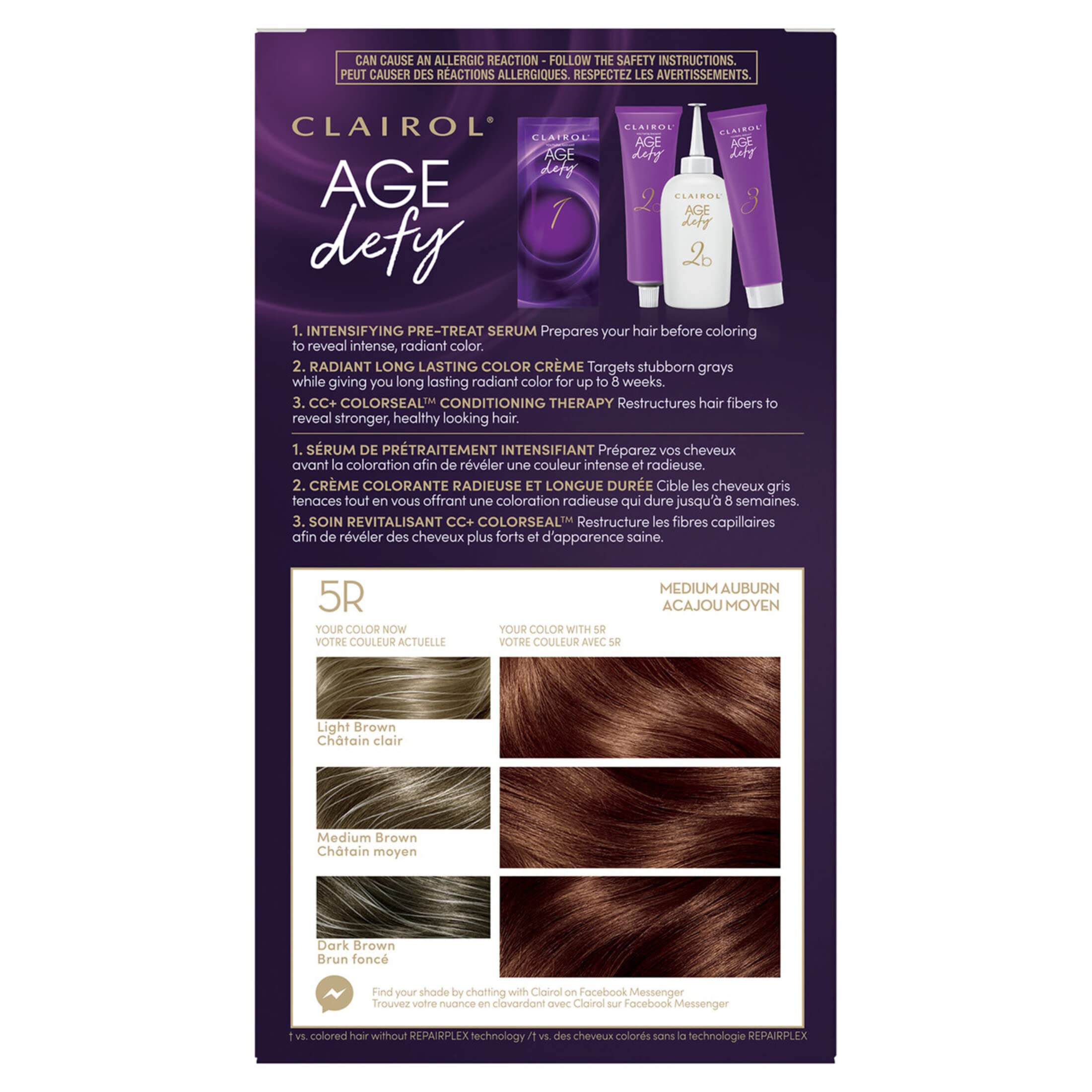 Clairol Age Defy Permanent Hair Color, 5R Medium Auburn, 1 Count