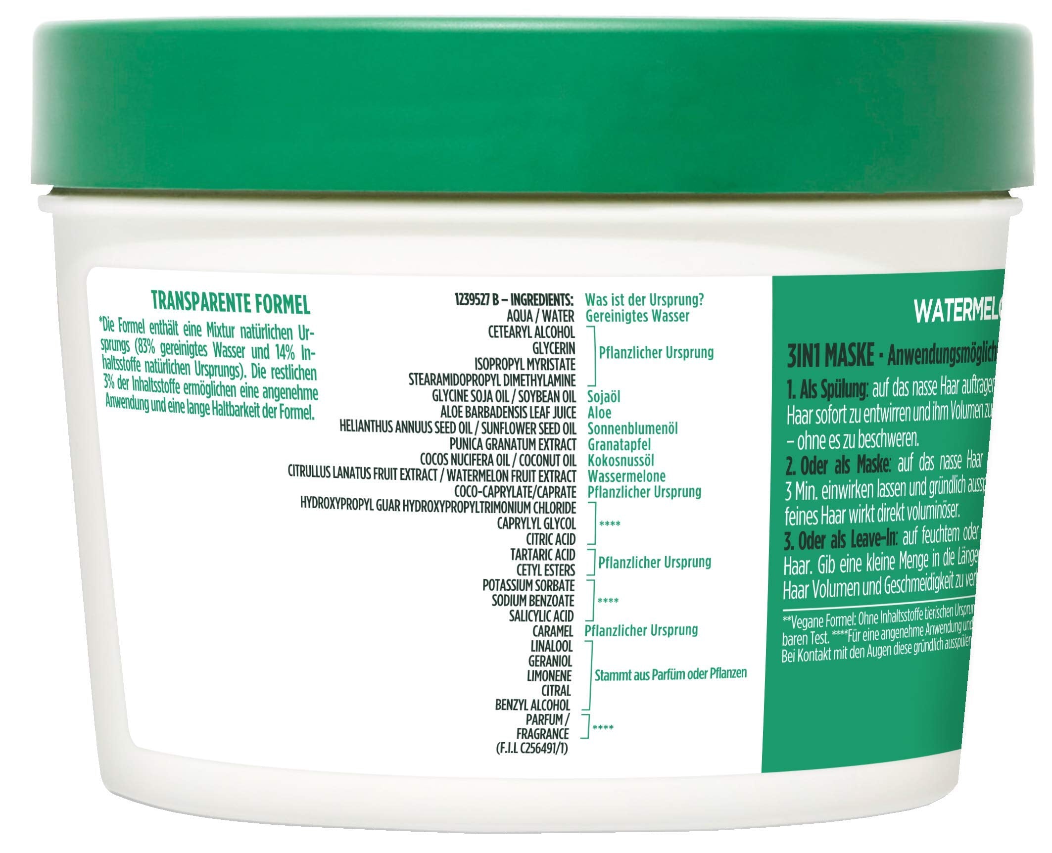 Garnier Hair Mask, Watermelon Hairfood, Moisturising 3-in-1 Mask, Gently Detangles Fine Hair and Gives Unrivalled Shine, Fructis