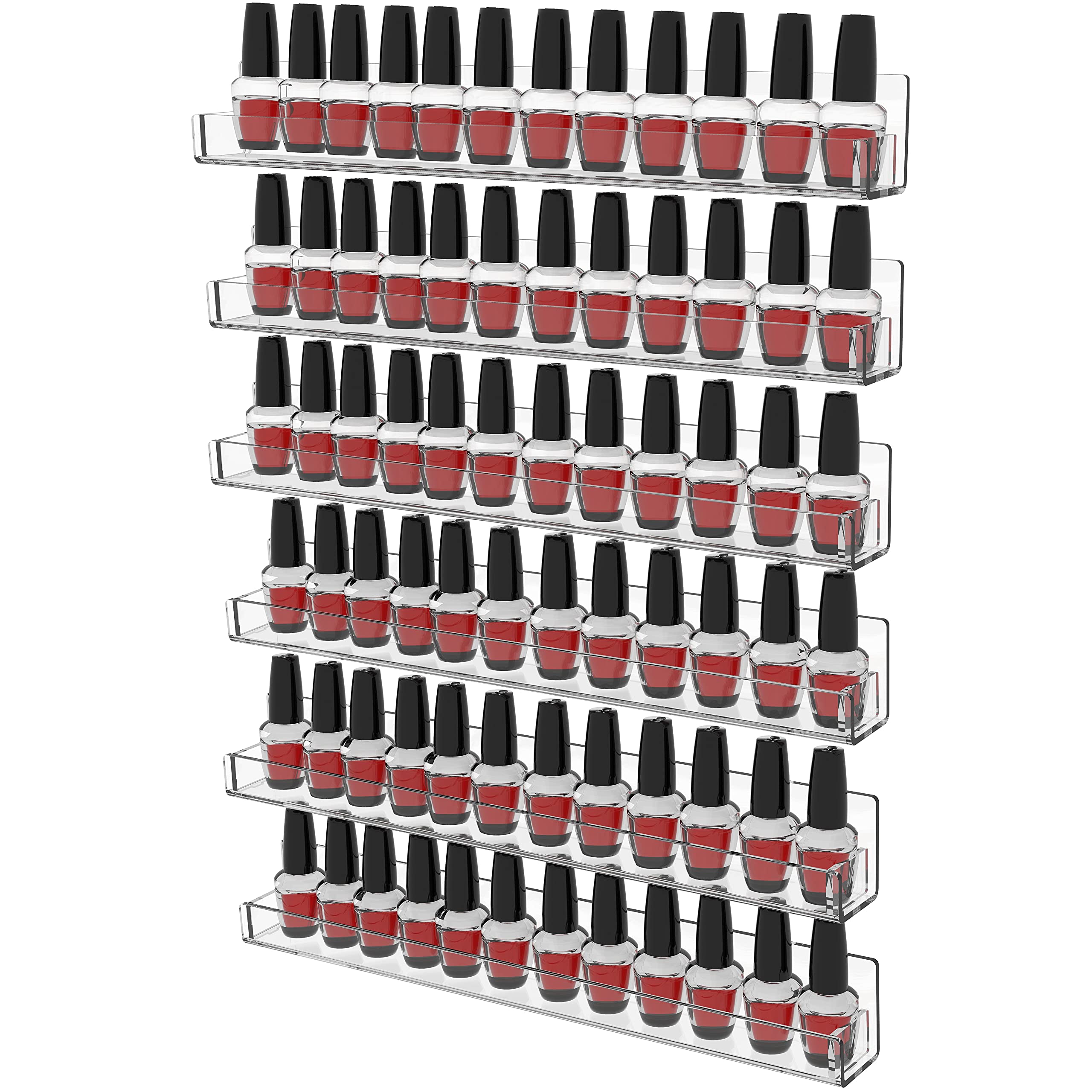 Cq acrylic Nail Polish Organizer Wall Mounted,6 Pack Rack Display 72 Bottles Nail Tech Organizers and Storage,Clear Wall Rack Na