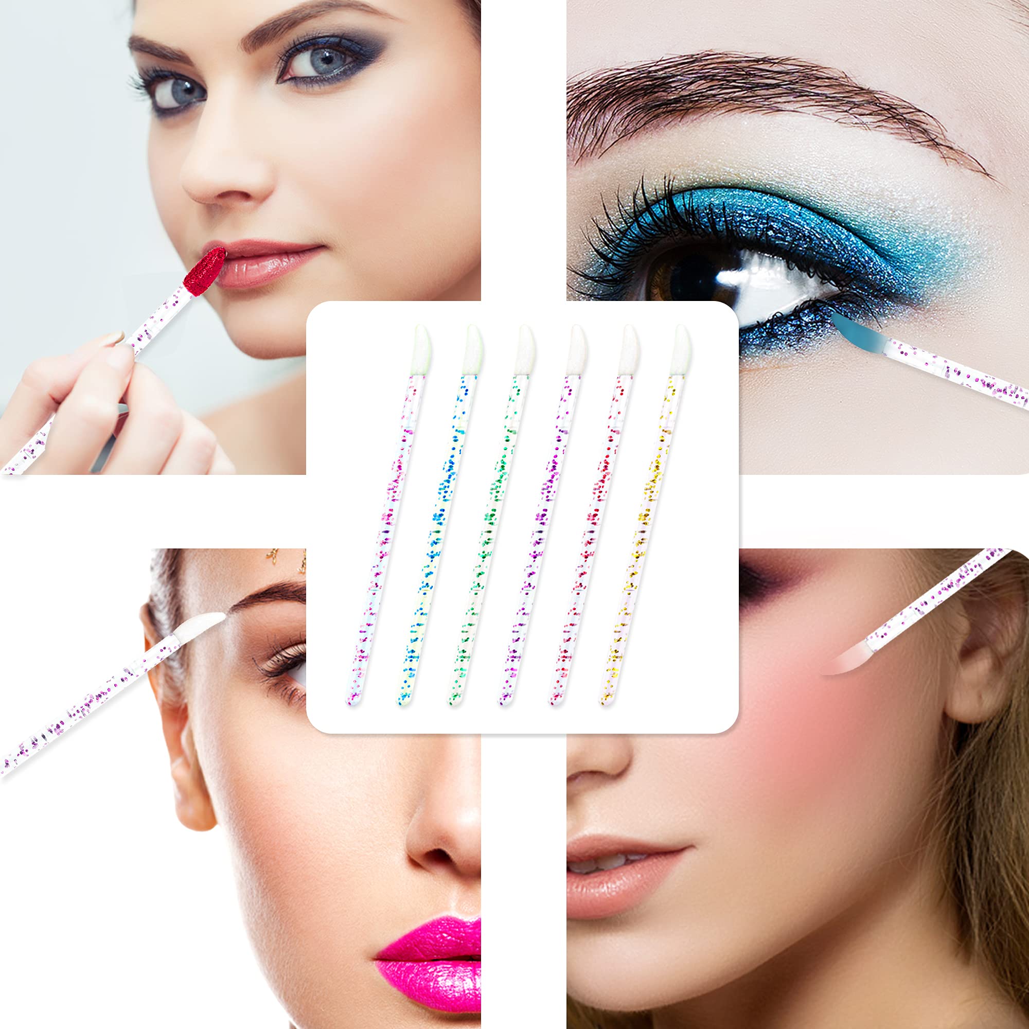 300Pcs Glitter Crystal Lip Brush, Disposable Crystal Lip Brushes Tool Kits Lip Gloss Applicators Make Up Brush Lipstick Gloss Wa