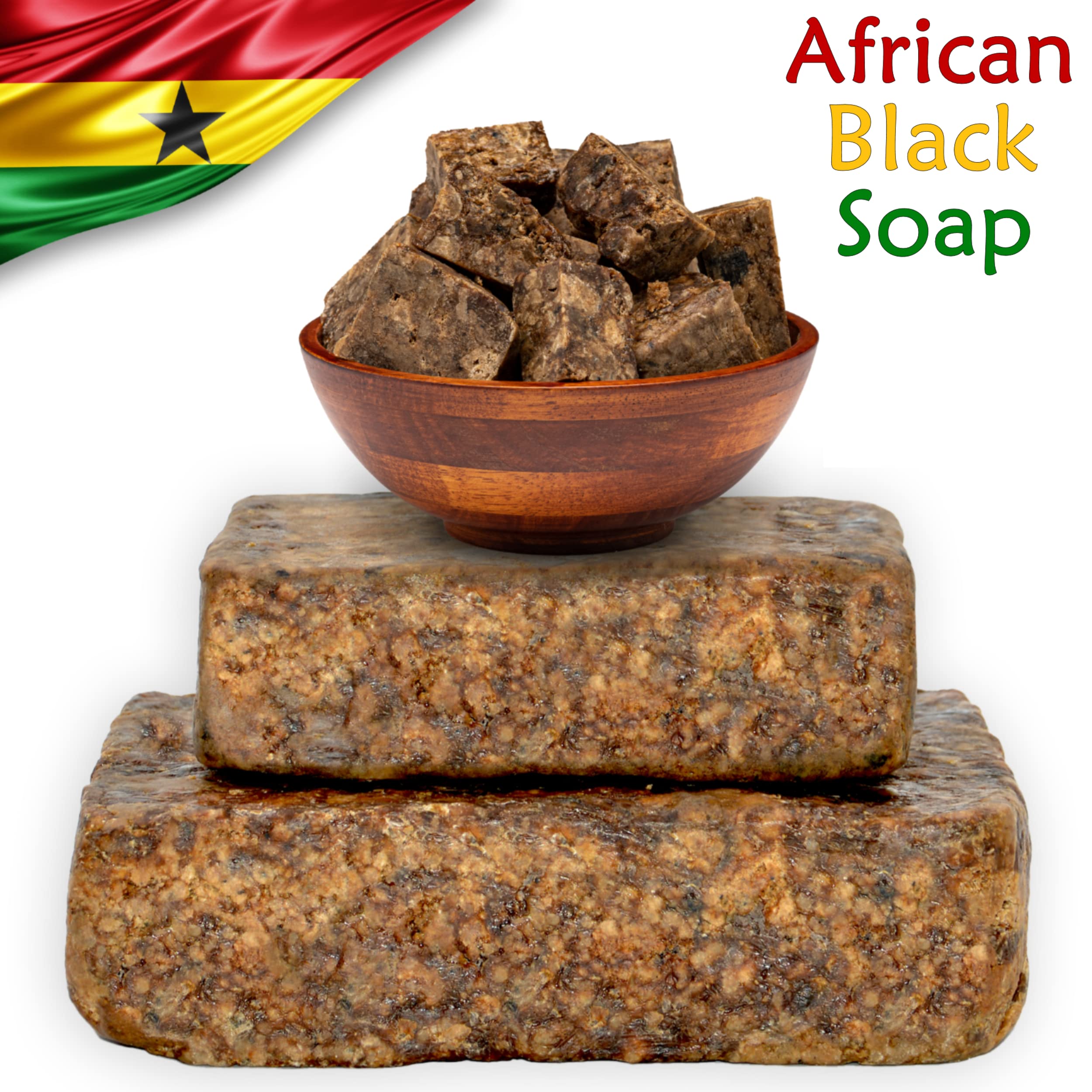 Raw African Black Soap Bar 8 Oz. - 100% Pure Natural From Ghana. Acne Treatment, Aids Against Eczema & Psoriasis, Dry Skin, Scar