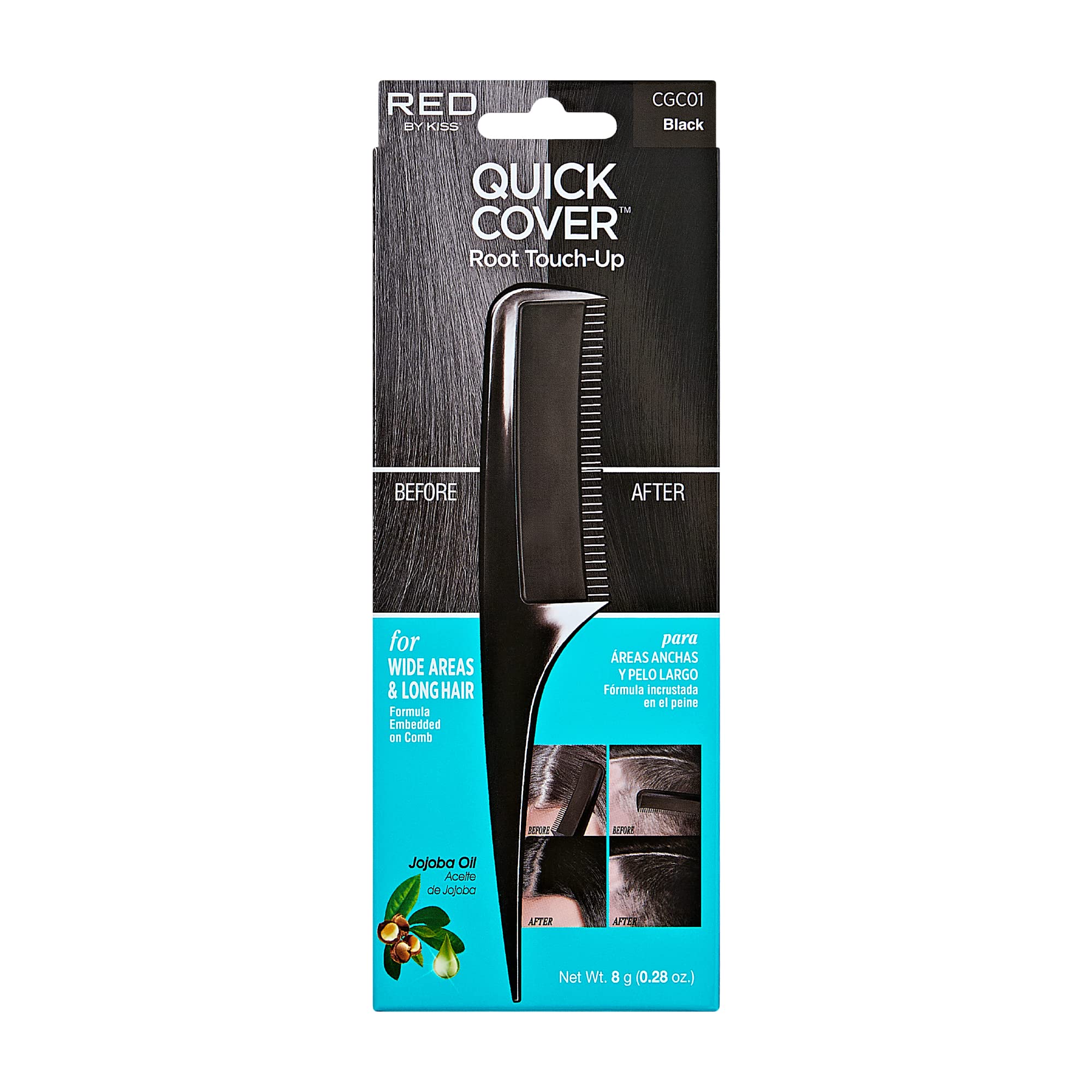 Red By Kiss Quick Cover Root Touch Up Comb Type Water-Resistant Temporary Gray Concealer Cover Up Brush For Hair And Beard (Blac